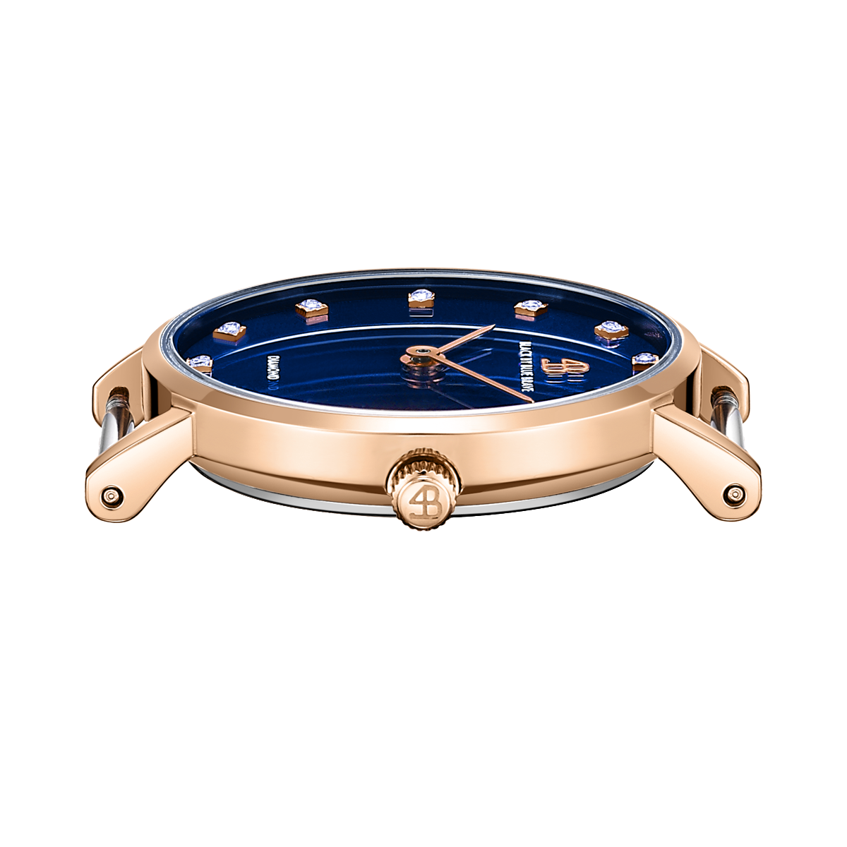 Diamond In The Hand 26mm/28mm Royal Blue Dial Genuine Diamond Markers Rosegold Case Leather Strap Watch