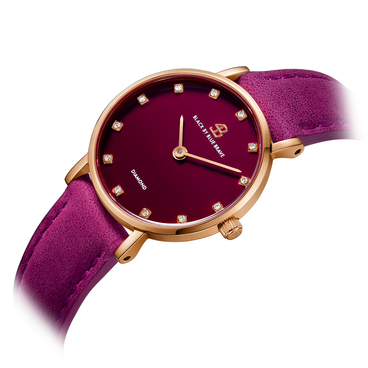 Diamond In The Hand 28mm Ruby Red Dial Genuine Diamond Markers Rosegold Case Leather Strap Watch