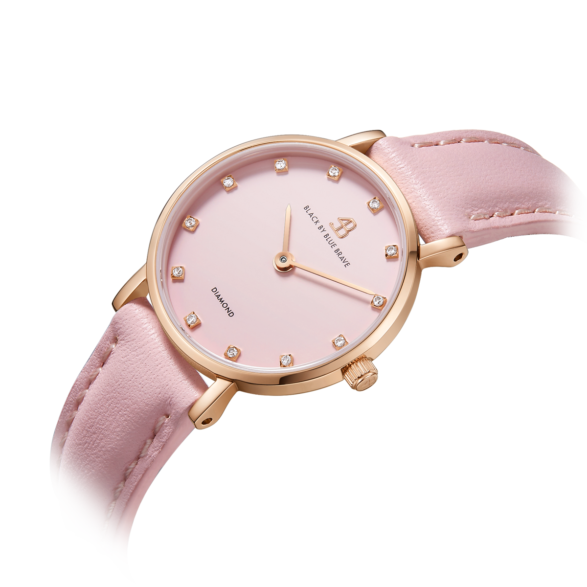 Diamond In The Hand 28mm Pink Dial Genuine Diamond Markers Rosegold Case Leather Strap Watch