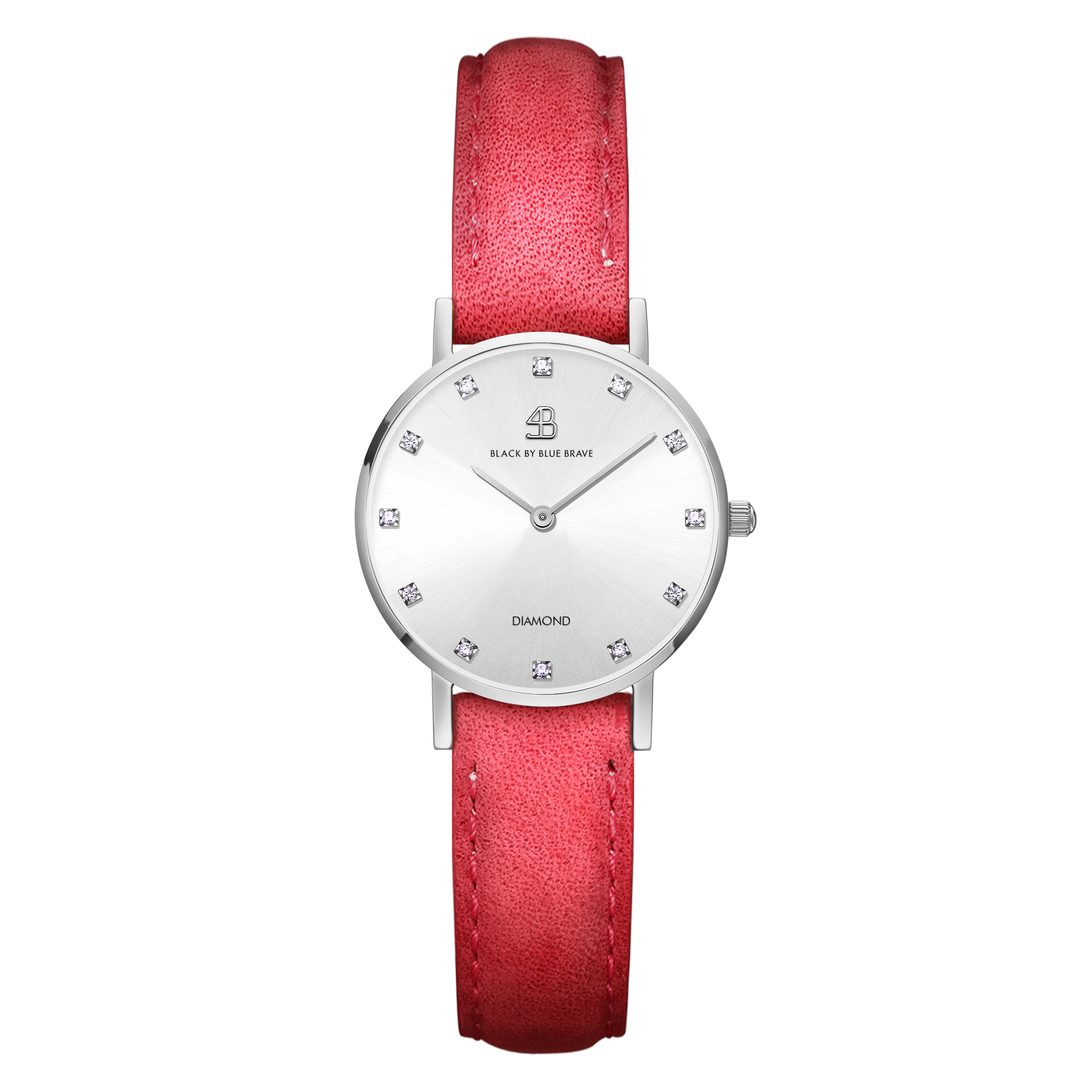 Diamond In The Hand 26mm White Dial Genuine Diamond Markers Silver Case Magenta Leather Strap Watch