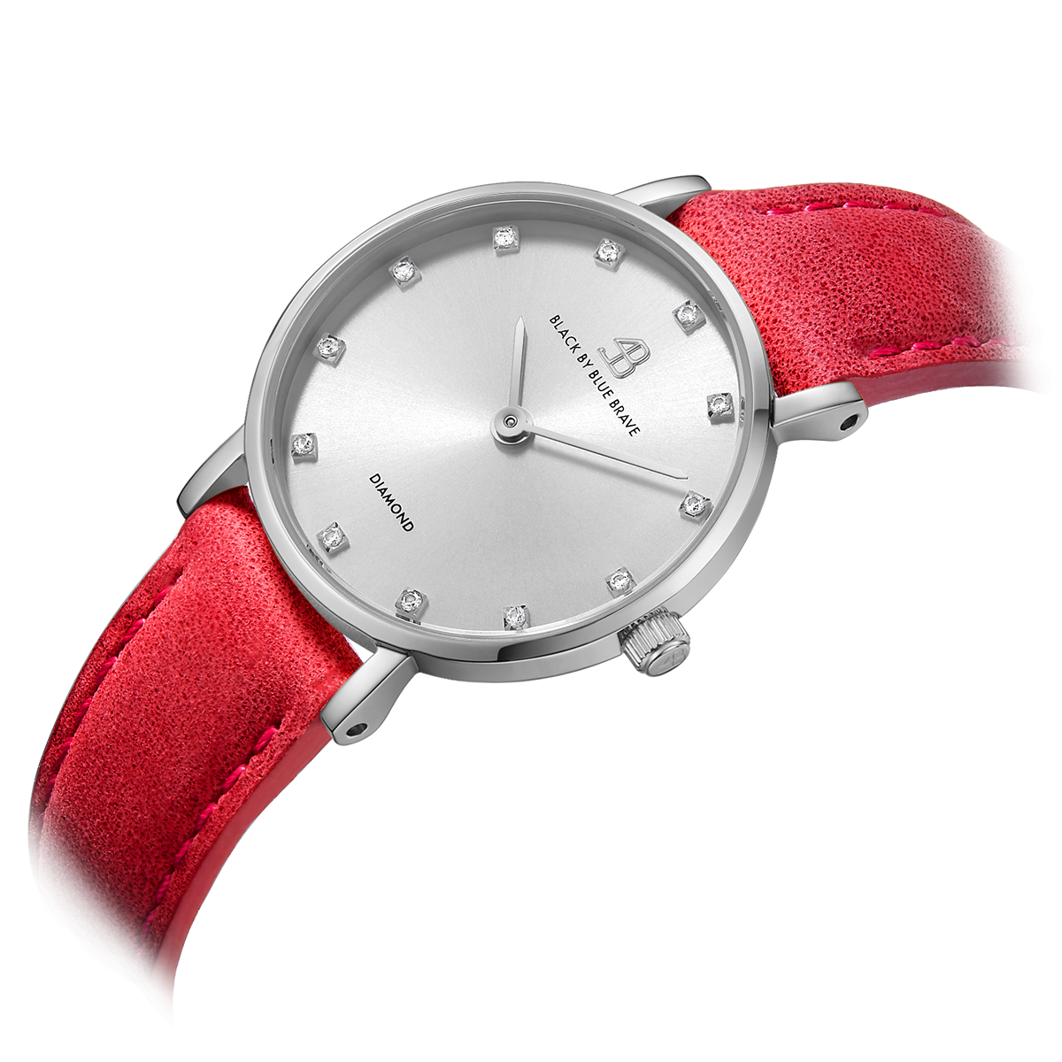 Diamond In The Hand 26mm White Dial Genuine Diamond Markers Silver Case Magenta Leather Strap Watch