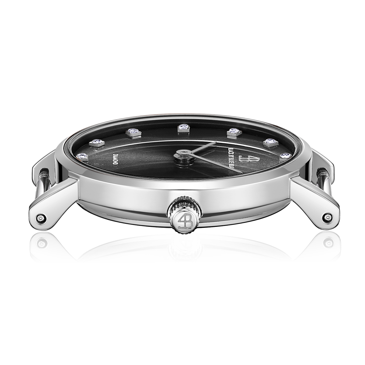 Diamond In The Hand 26mm Black Dial Genuine Diamond Markers Silver Case Black Leather Strap Watch