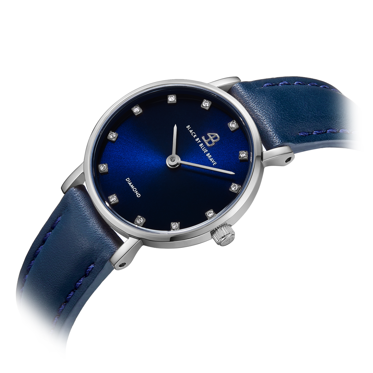 Diamond In The Hand 26mm Blue Dial Genuine Diamond Markers Silver Case Blue Leather Strap Watch