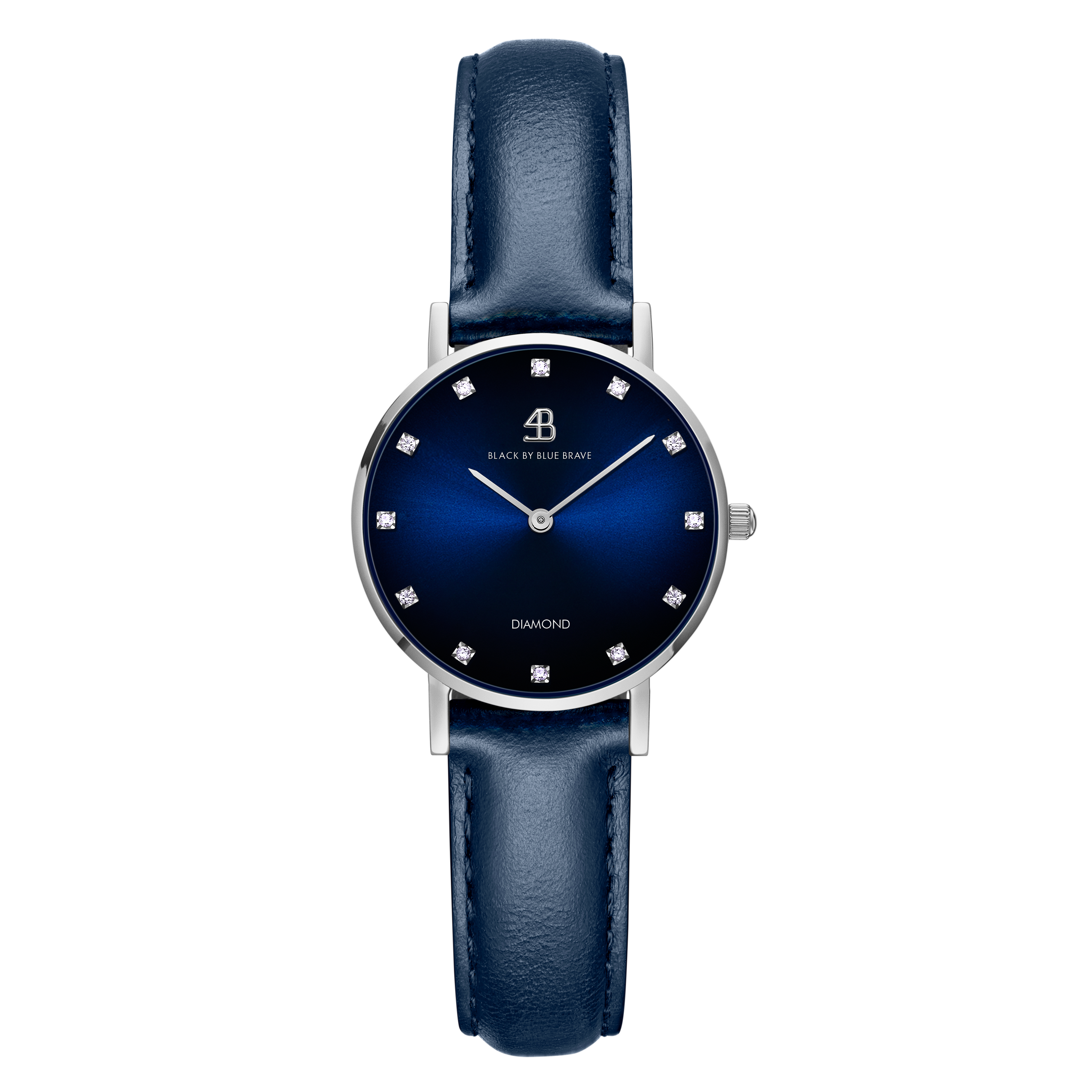 Diamond In The Hand 26mm Blue Dial Genuine Diamond Markers Silver Case Blue Leather Strap Watch