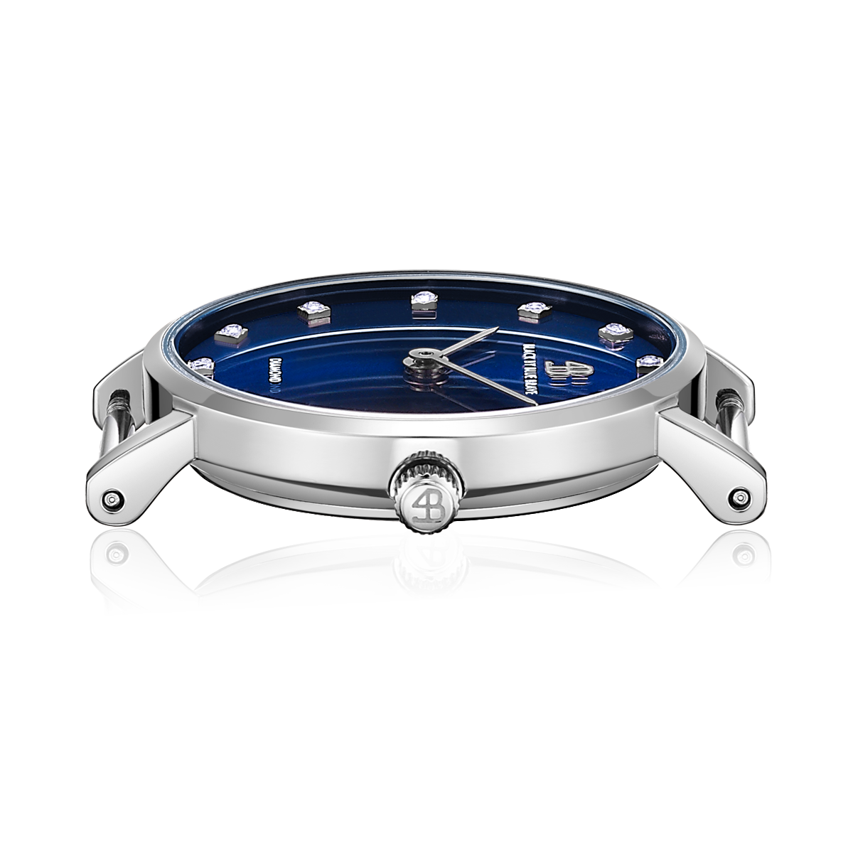 Diamond In The Hand 26mm Blue Dial Genuine Diamond Markers Silver Case Blue Leather Strap Watch