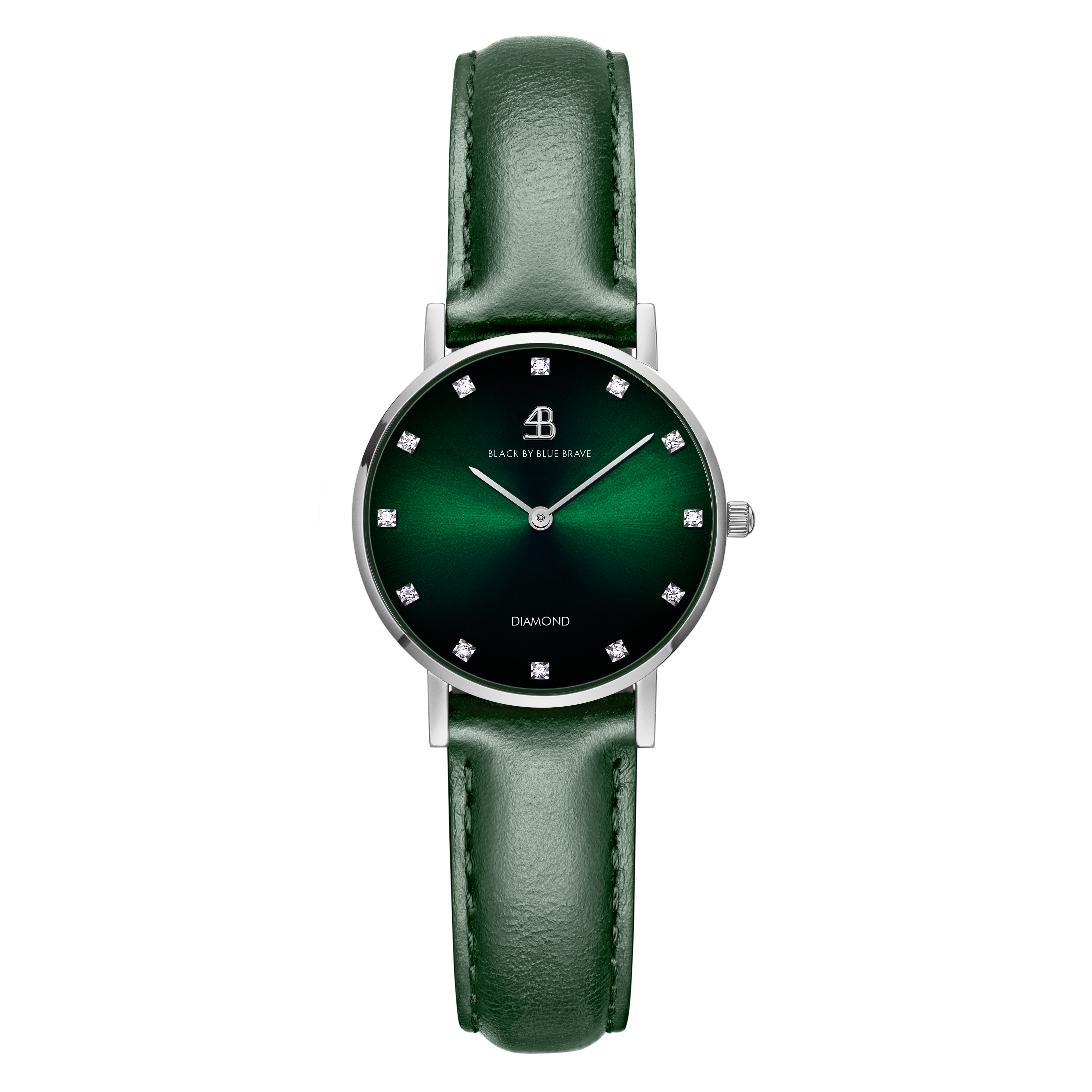 Diamond In The Hand 26mm Green Dial Genuine Diamond Markers Silver Case Green Leather Strap Watch