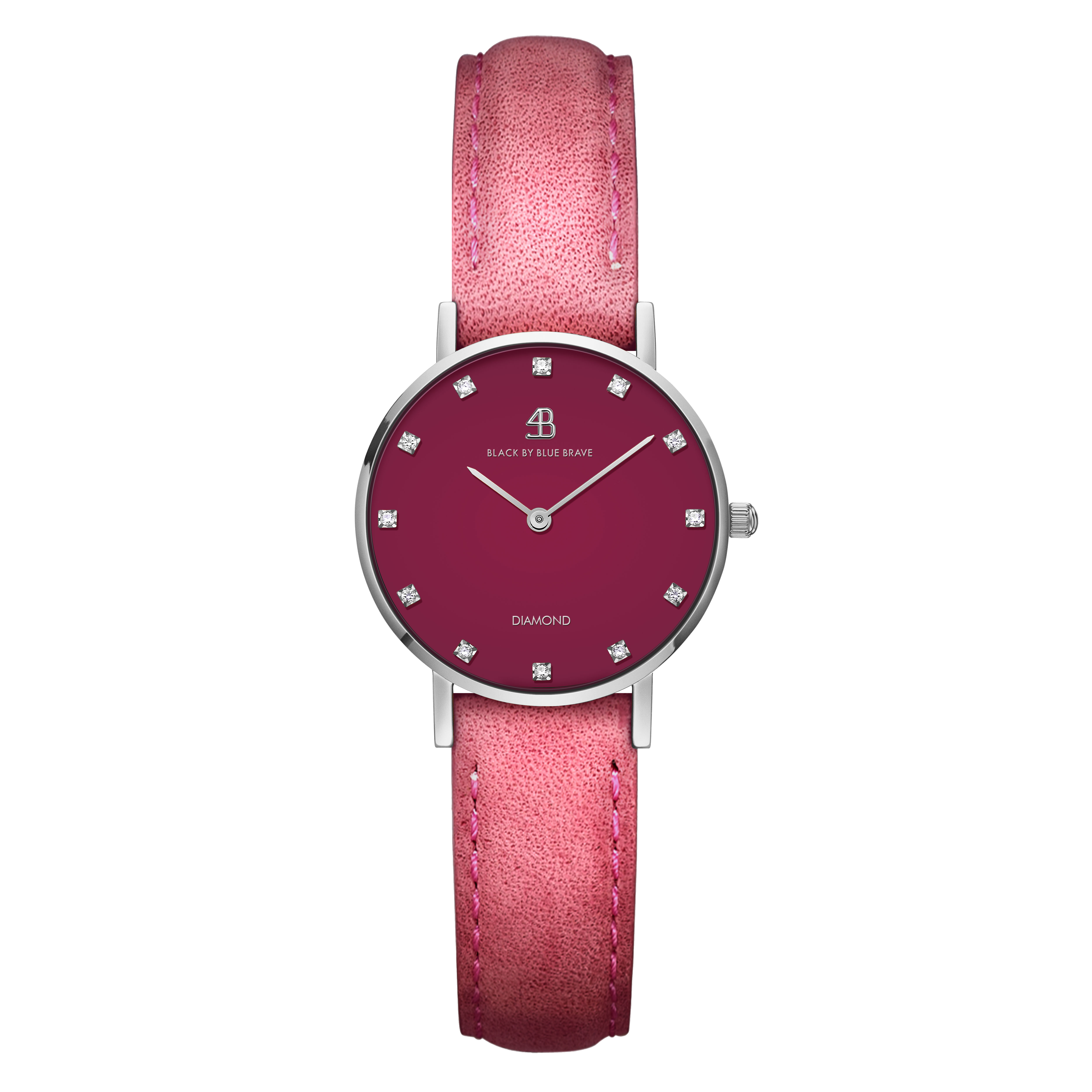 Diamond In The Hand 26mm Ruby Red Dial Genuine Diamond Markers Silver Case Ruby Red Leather Strap Watch