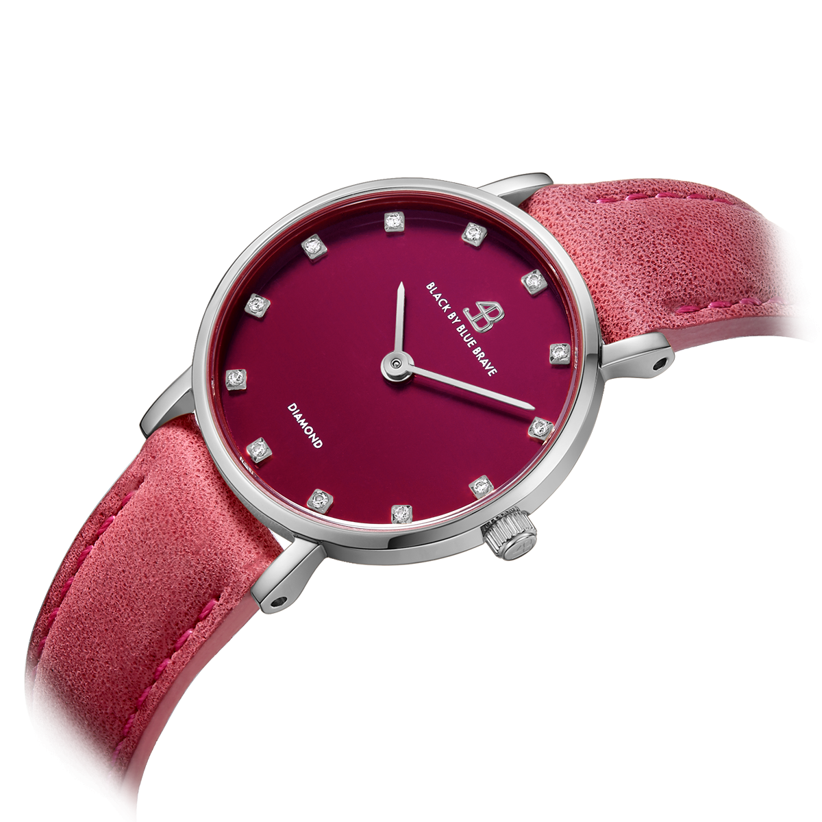 Diamond In The Hand 26mm Ruby Red Dial Genuine Diamond Markers Silver Case Ruby Red Leather Strap Watch