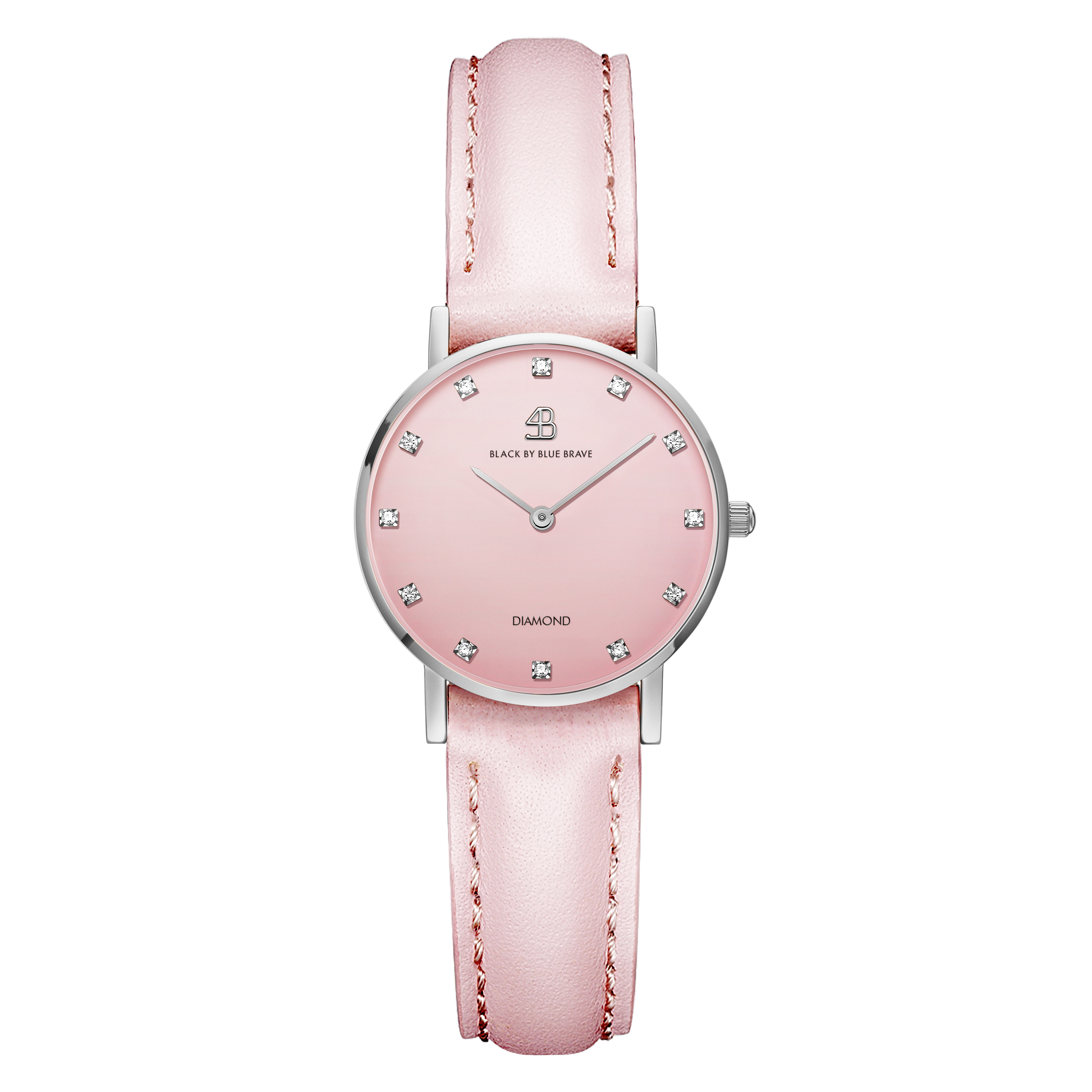 Diamond In The Hand 26mm Pink Dial Genuine Diamond Markers Silver Case Pink Leather Strap Watch