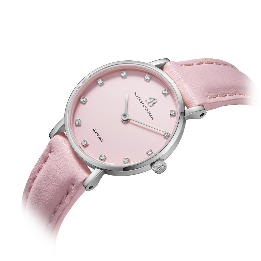 Diamond In The Hand 26mm Pink Dial Genuine Diamond Markers Silver Case Pink Leather Strap Watch