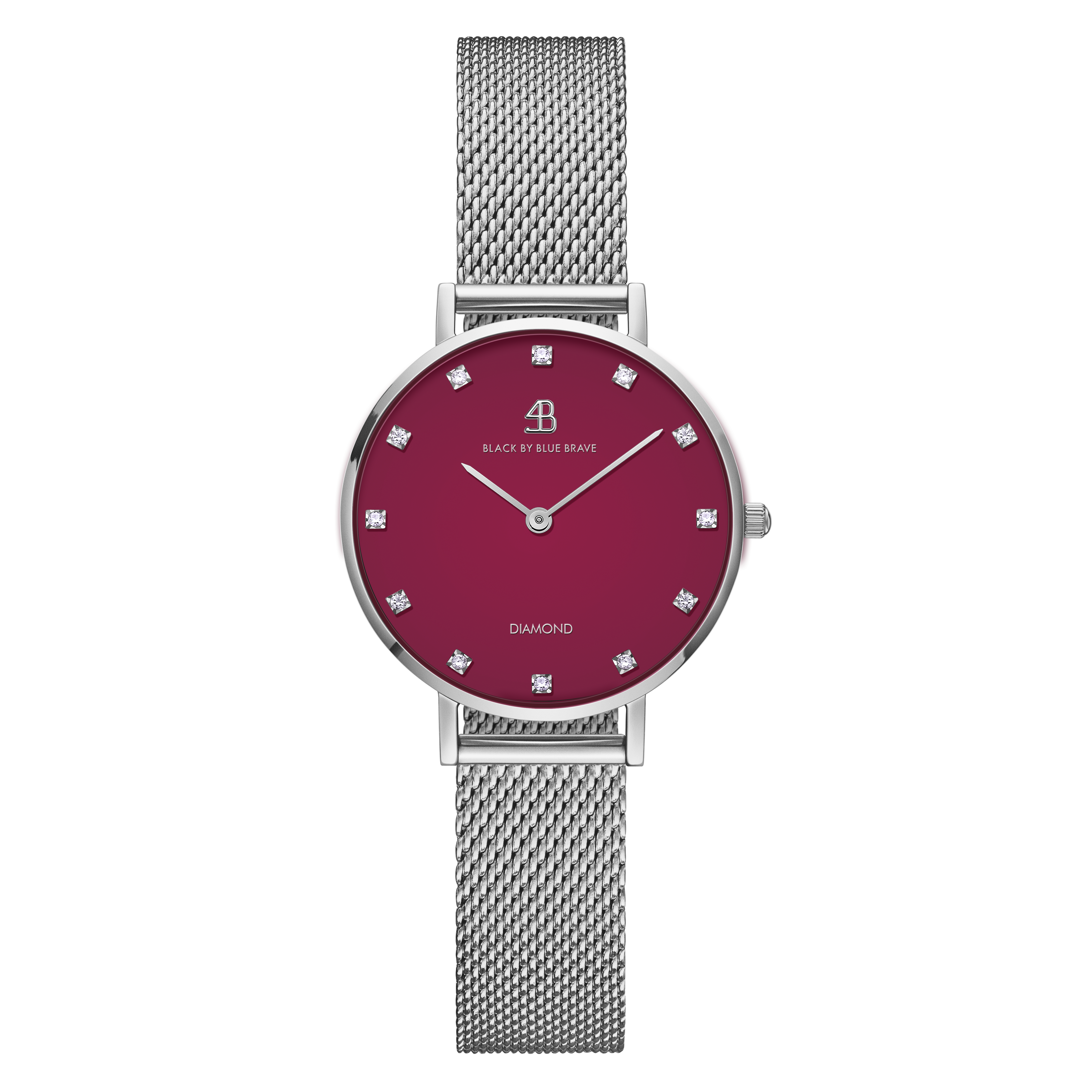 Diamond in the Hand 28mm Ruby Red Dial Genuine Diamond Markers Silver Meshband Watch