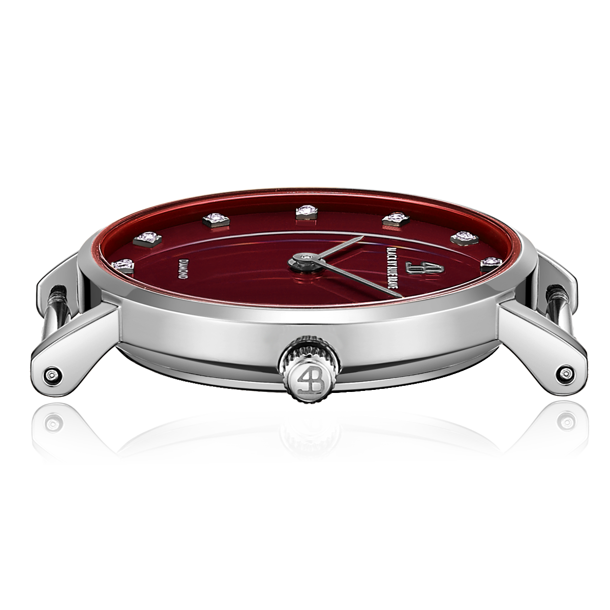 Diamond in the Hand 28mm Ruby Red Dial Genuine Diamond Markers Silver Meshband Watch