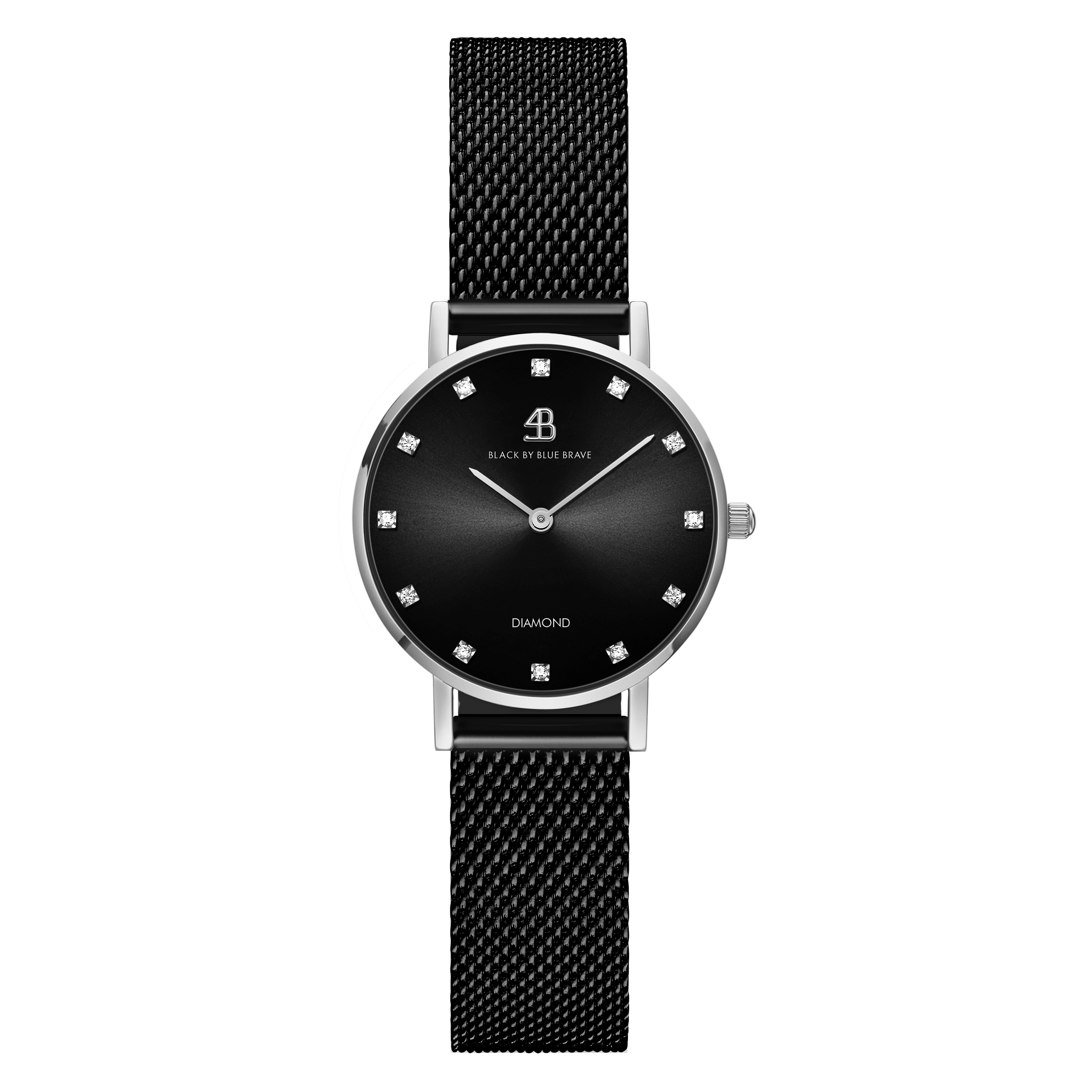 Diamond In The Hand 26mm Black Dial Genuine Diamond Markers Silver Case Black Meshband Watch