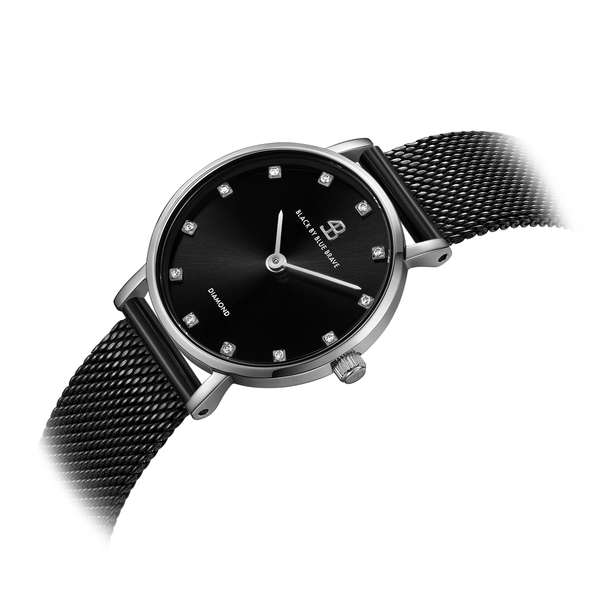 Diamond In The Hand 26mm Black Dial Genuine Diamond Markers Silver Case Black Meshband Watch