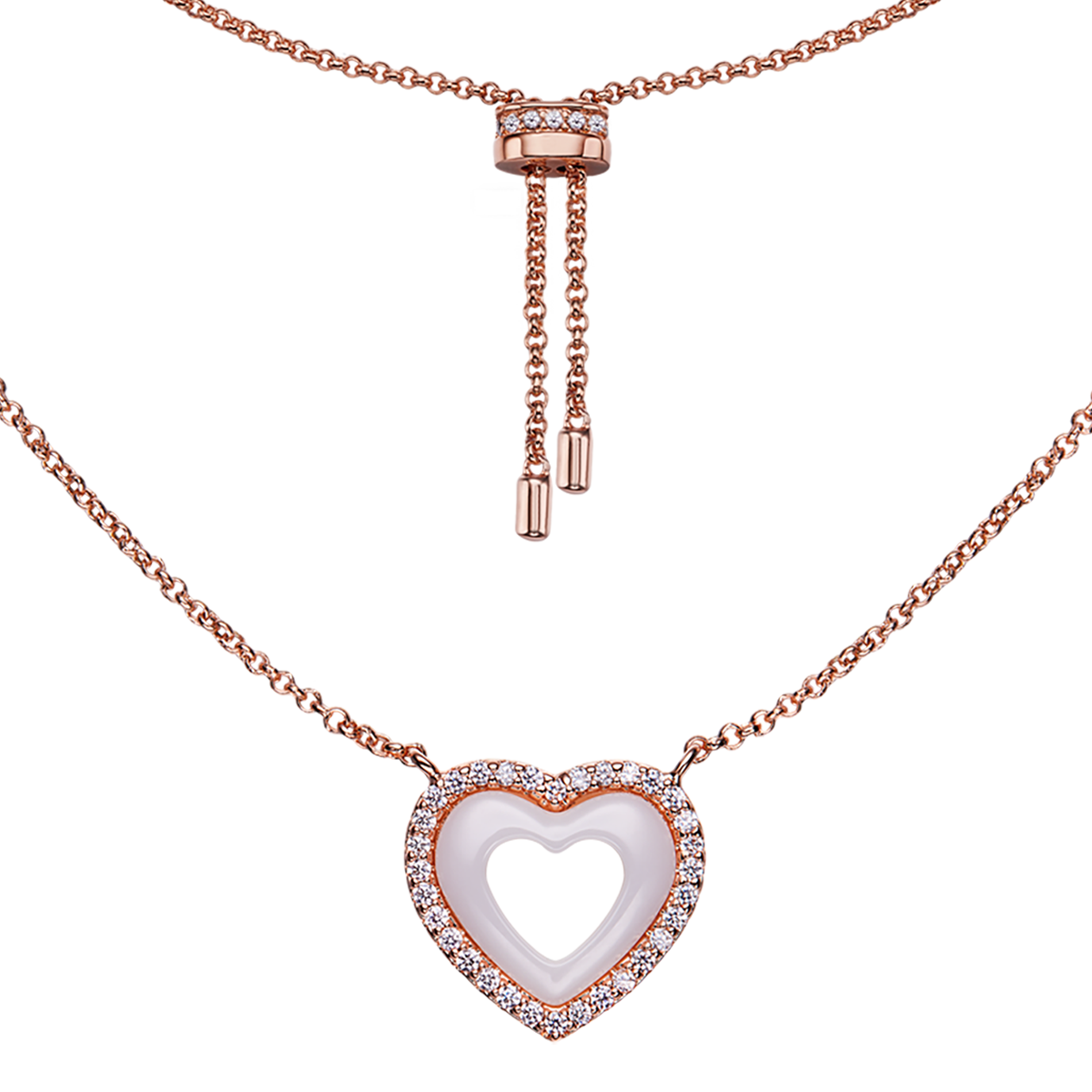 Love Heart White Ceramic Necklace 18K Rose Gold Plated