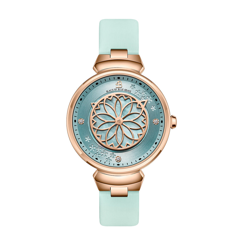 Blue Cherry Blossom Watch With Flower Ceramic Ring