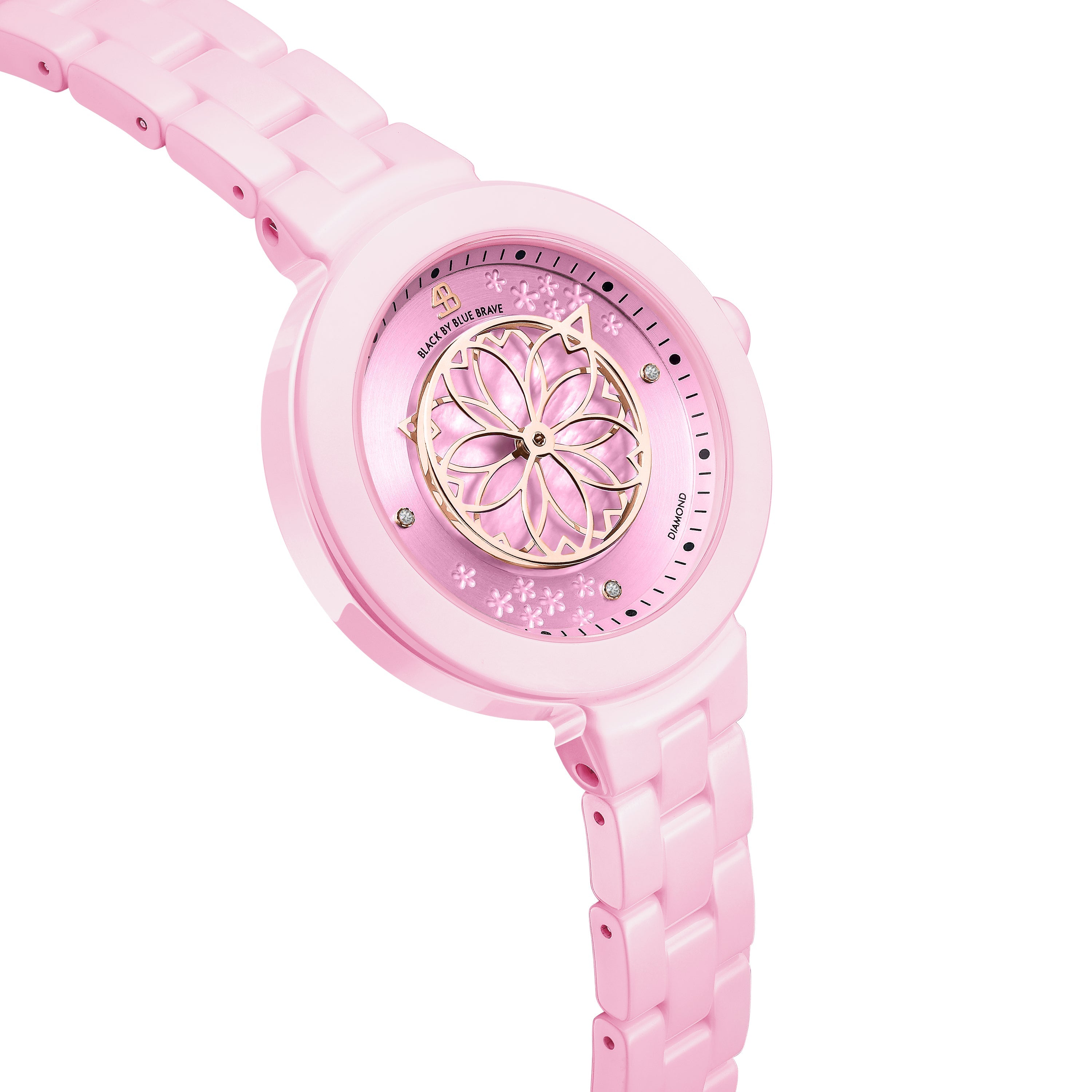 Pink Diamond Cherry Blossom Ceramic Watch With Flower Ceramic  Jewelleries（Earrings & Bracelet）