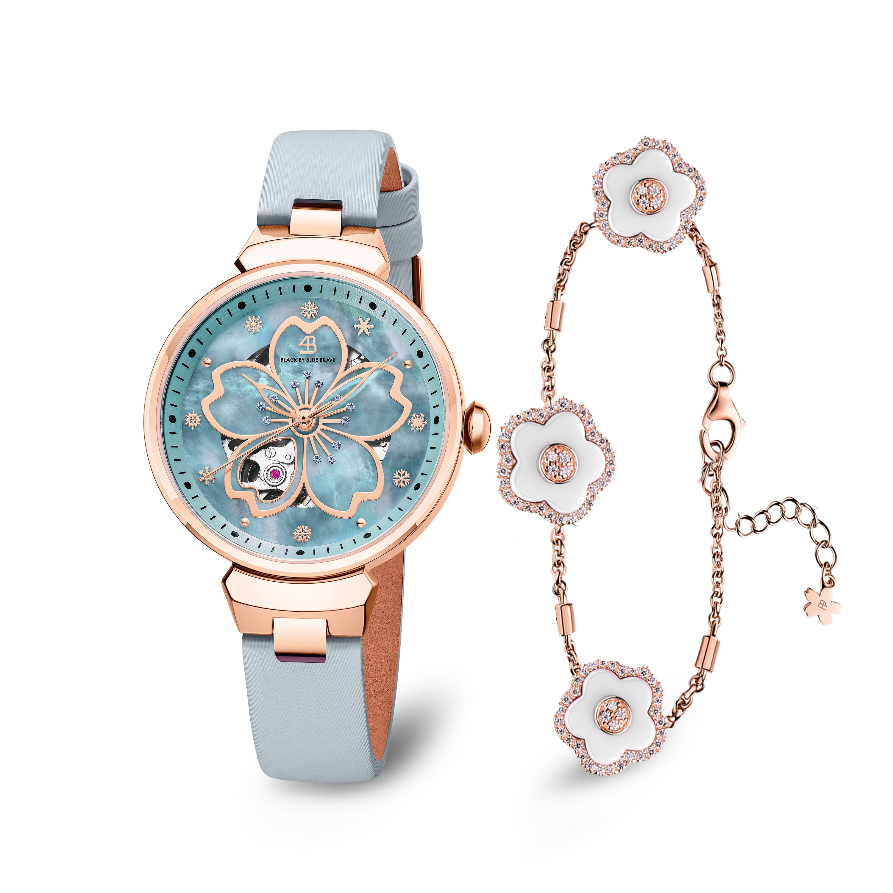 Blue Cherry Blossom Automatic Watch With Ceramic Flowers Bracelet - BLACK BY BLUE BRAVE