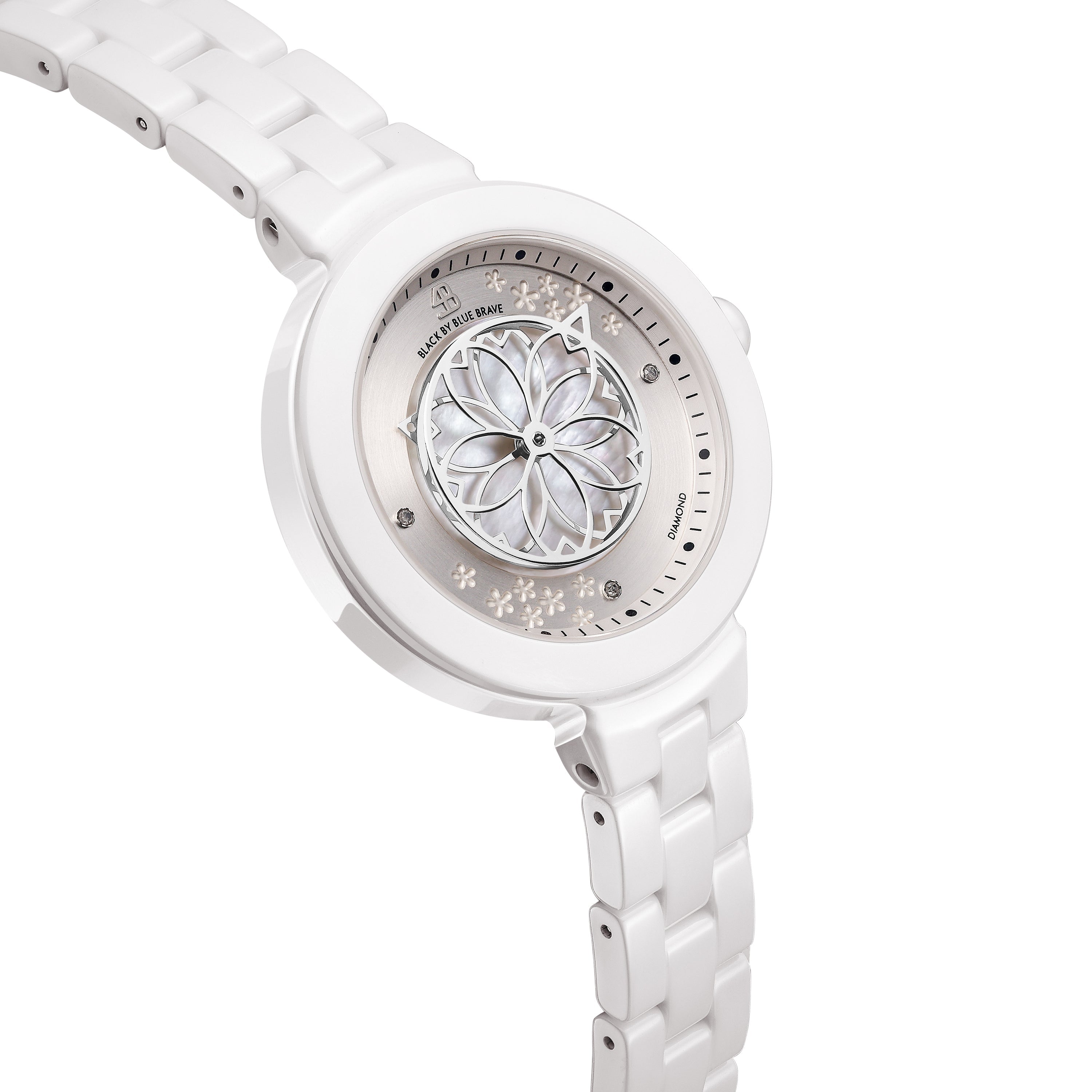 White Diamond Cherry Blossom Ceramic Watch With Flower Ceramic  Jewelleries（Earrings & Bracelet）