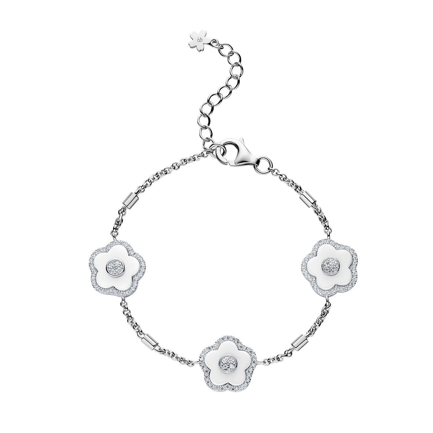 White Diamond Cherry Blossom Ceramic Watch With Flower Ceramic Bracelet