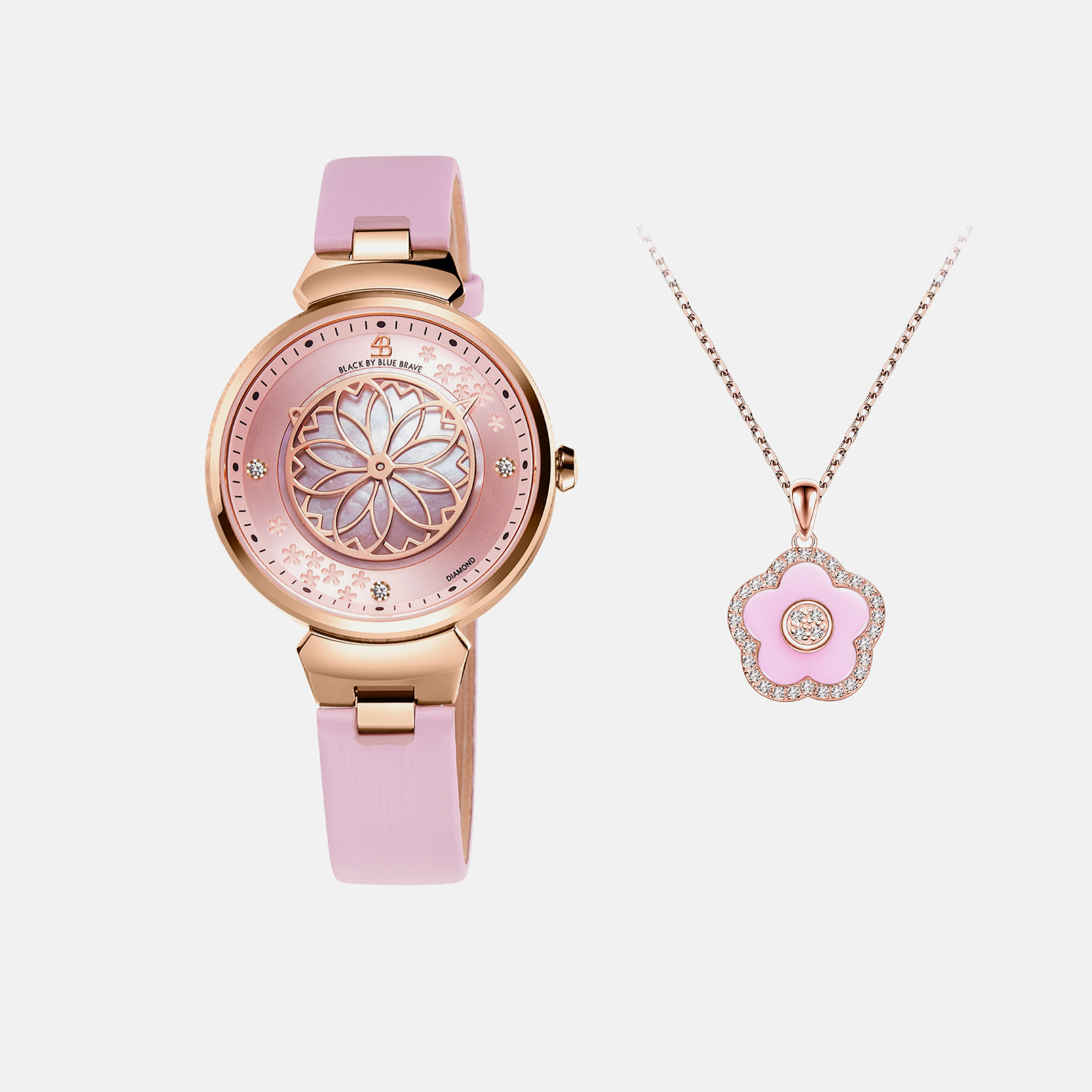 PINK CHERRY BLOSSOM WATCH WITH FLOWER CERAMIC NECKLACE