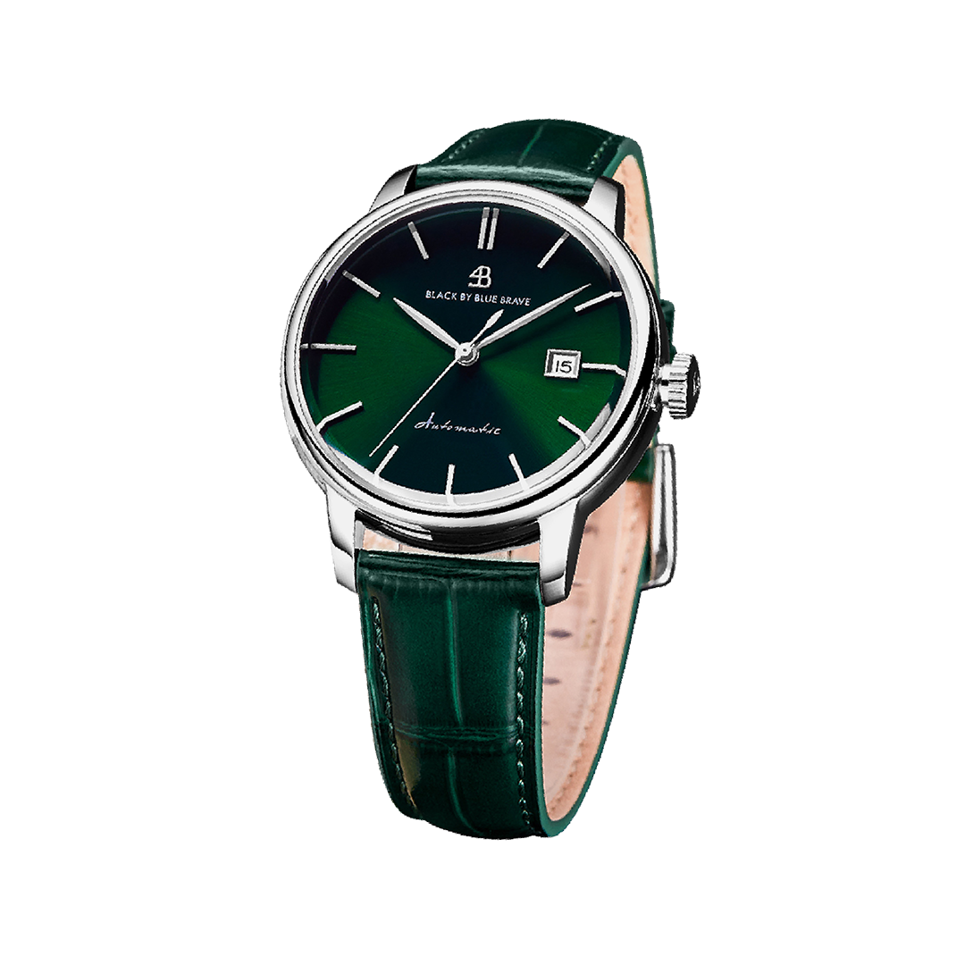 Classic 1986 42mm Green Dial Domed Sapphire Glass Leather Strap Automatic Watch