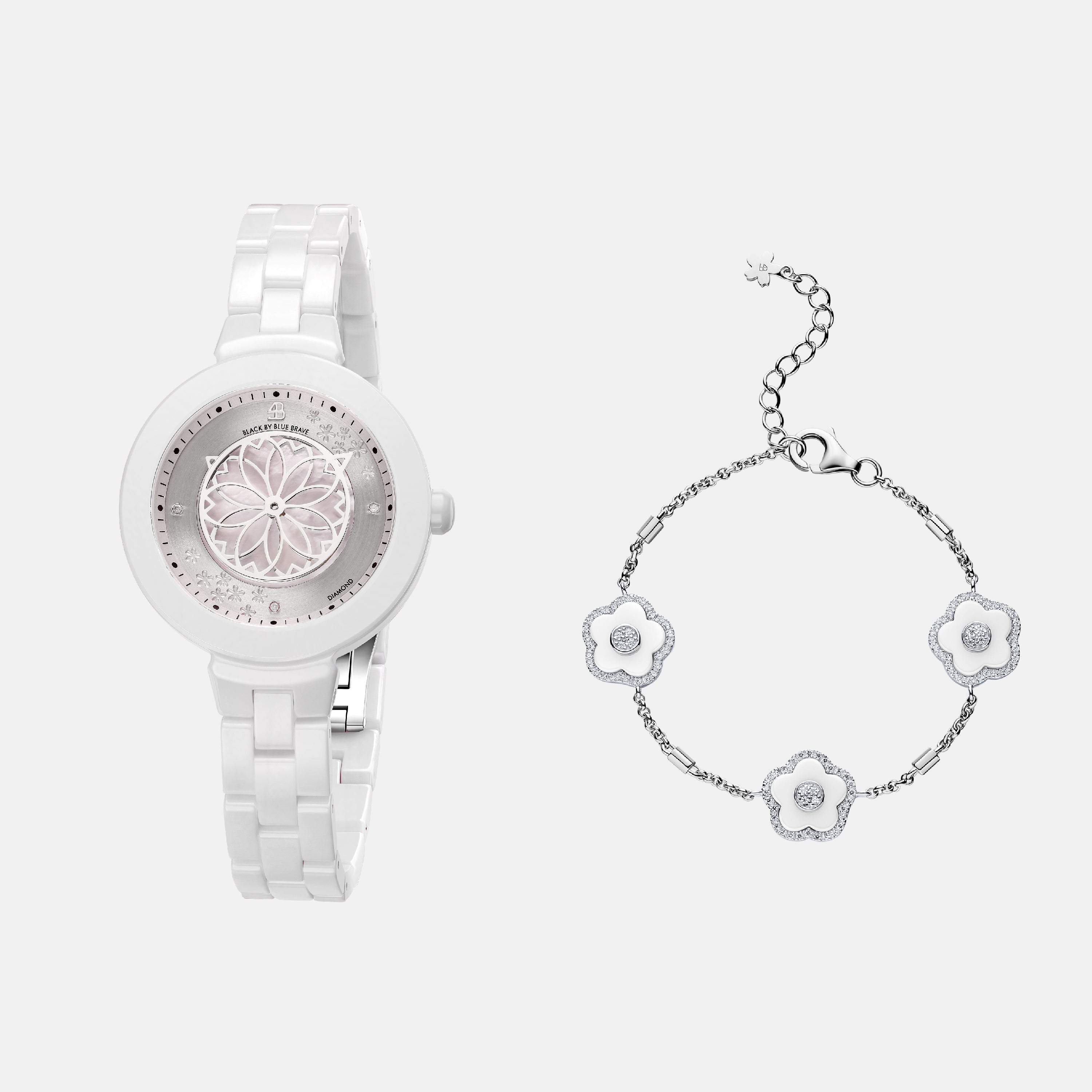 WHITE DIAMOND CHERRY BLOSSOM CERAMIC WATCH WITH FLOWER CERAMIC BRACELET