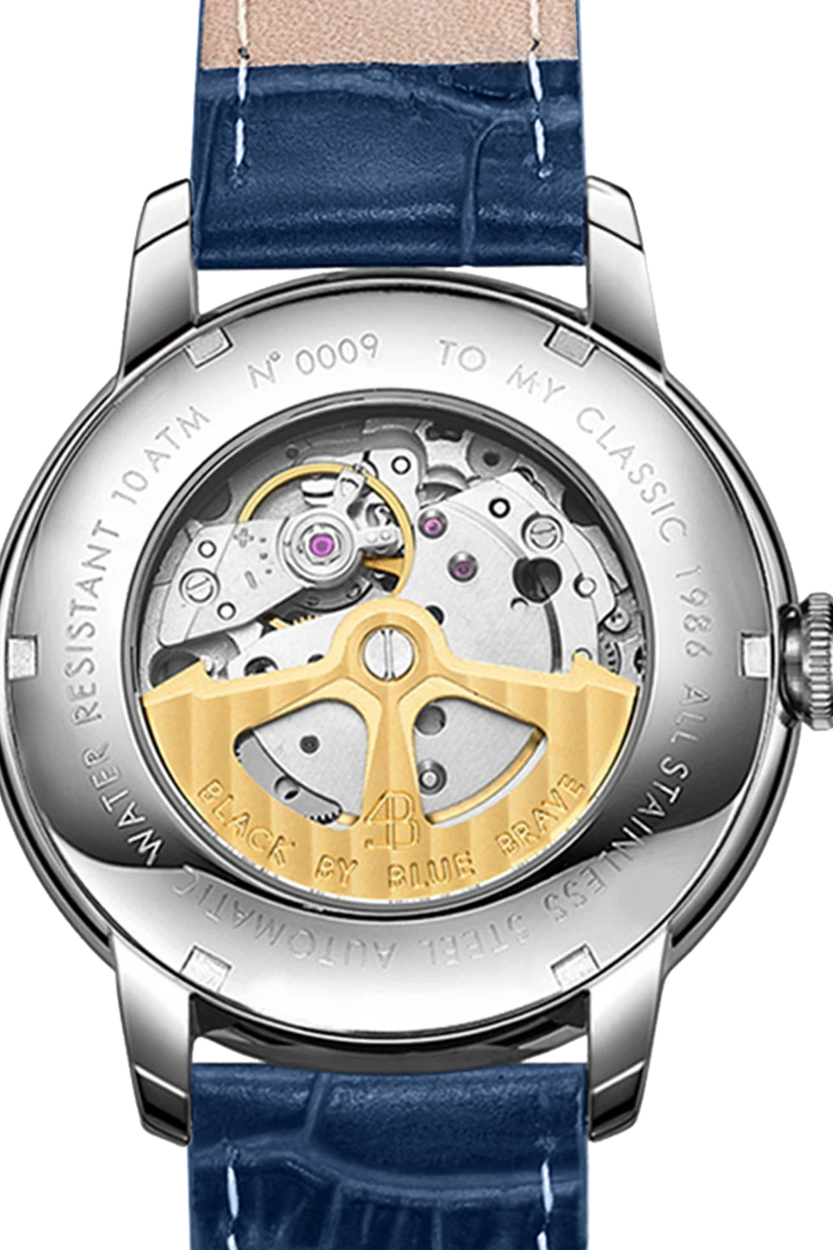 Classic 1986 Silver Blue Dial Automatic Leather Watch