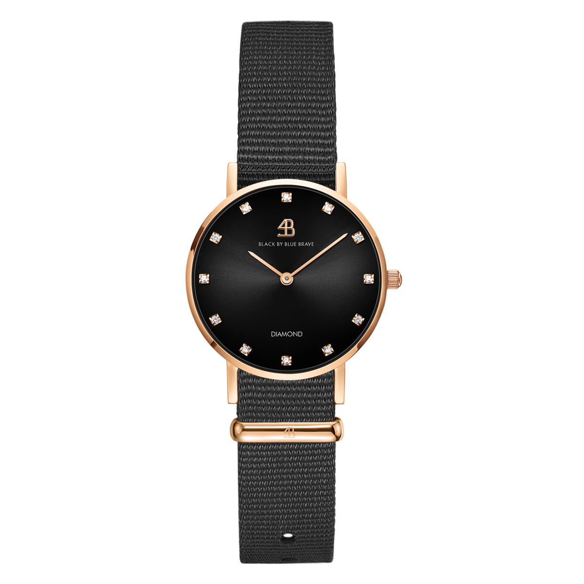 Diamond in the Hand 26mm Black Dial Genuine Diamond Markers Nylon Strap Watch