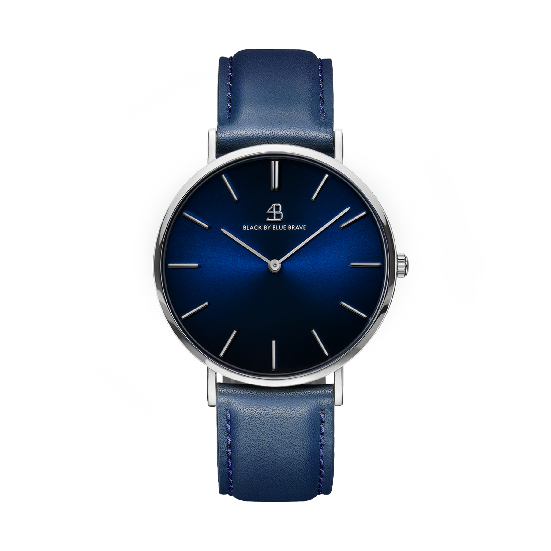 Classic 40mm Blue Dial Silver Case Blue Leather Strap Watch