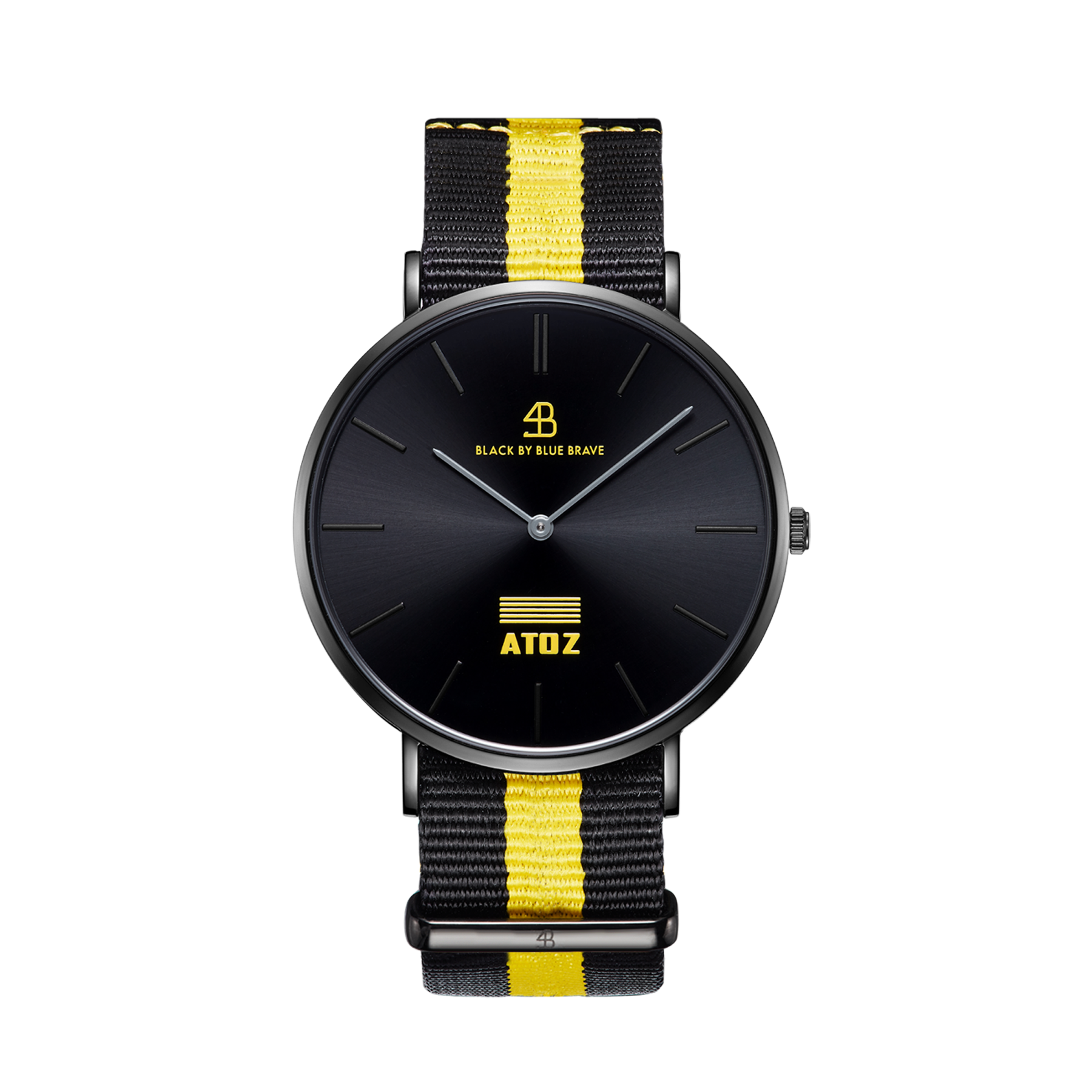 40mm Black Dial Black & Yellow Stripes Nylon Strap Watch