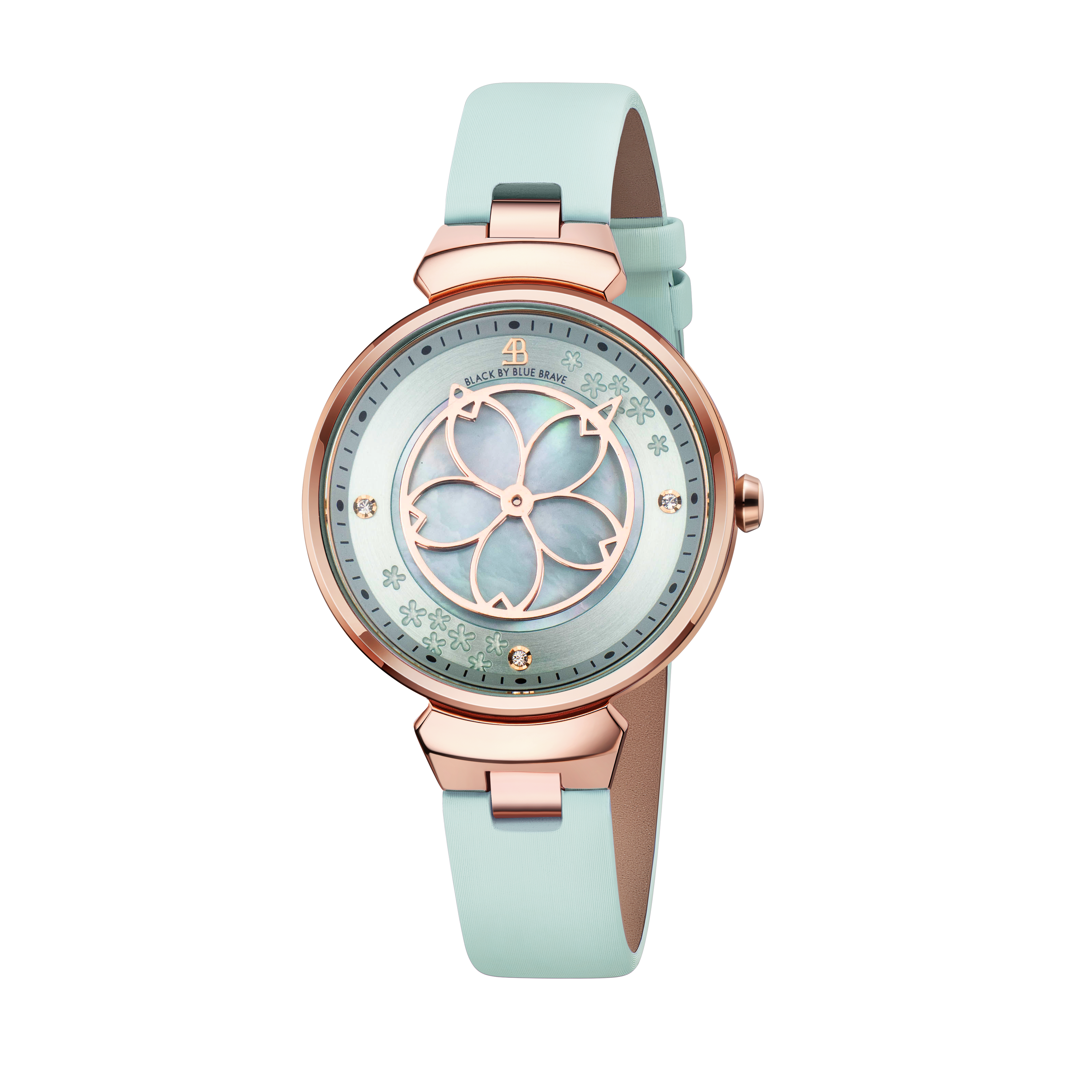 Cherry Blossom Blue Mother Of Pearl Dial Sakura Petal Hand Leather Strap Watch - BLACK BY BLUE BRAVE