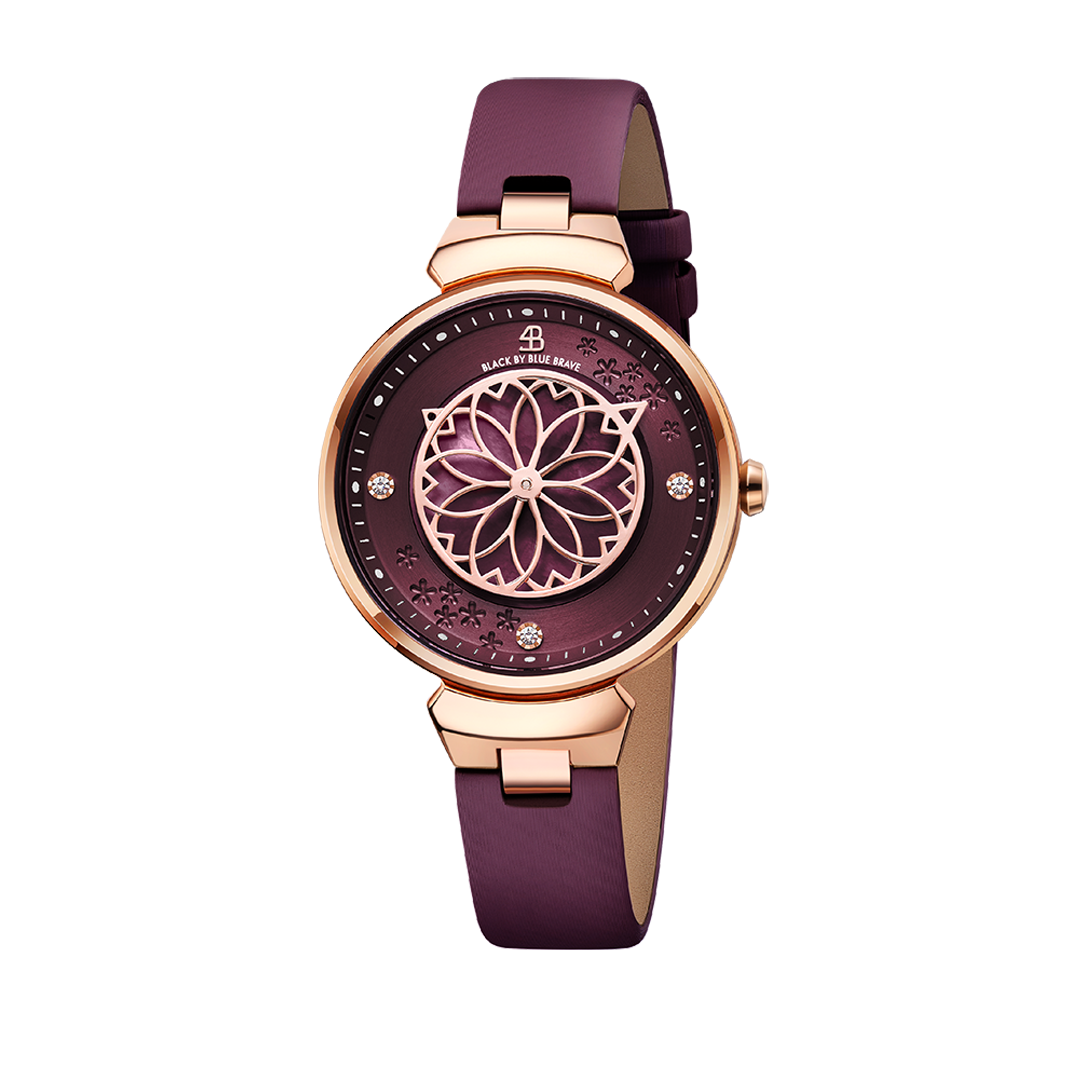 Cherry Blossom Ruby Red Mother Of Pearl Dial Sakura Petal Hand Leather Strap Watch