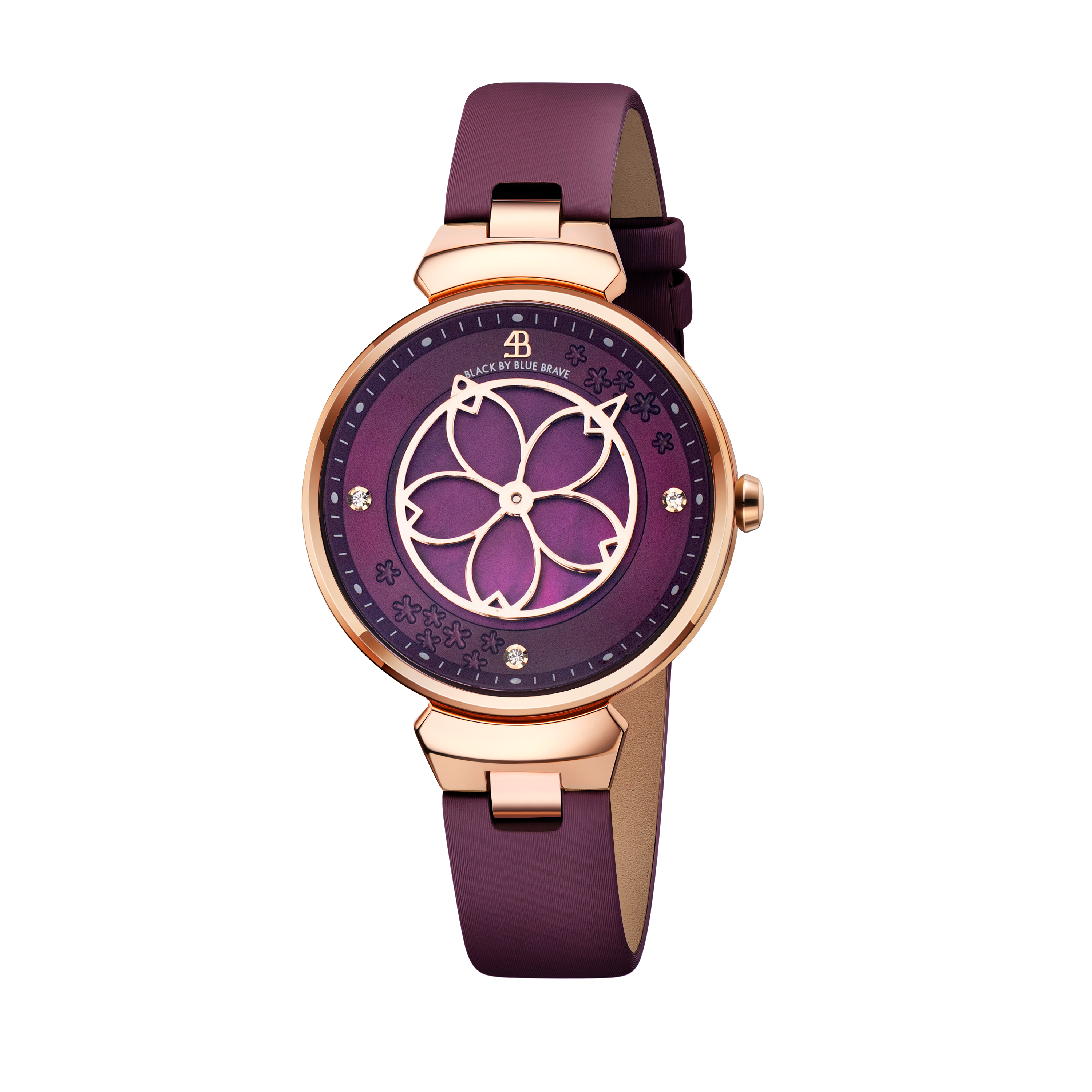 Cherry Blossom Ruby Red Mother Of Pearl Dial Sakura Petal Hand Leather Strap Watch - BLACK BY BLUE BRAVE