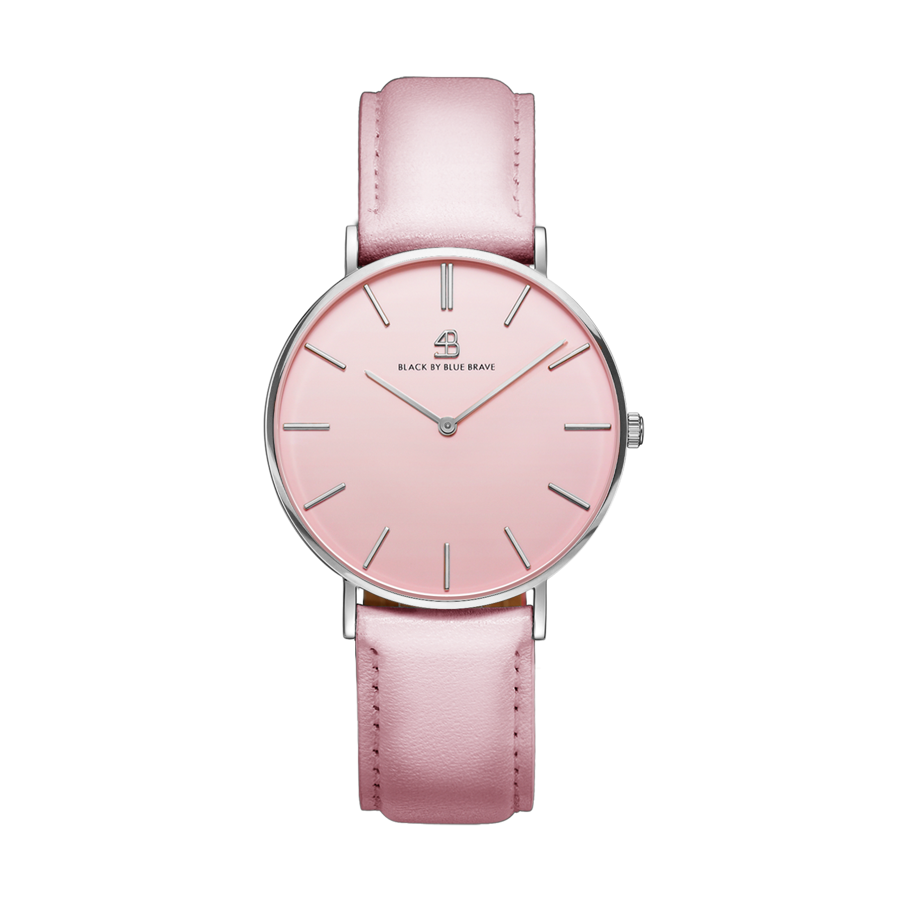 Classic 36mm Pink Dial Silver Case Pink Leather Strap Watch