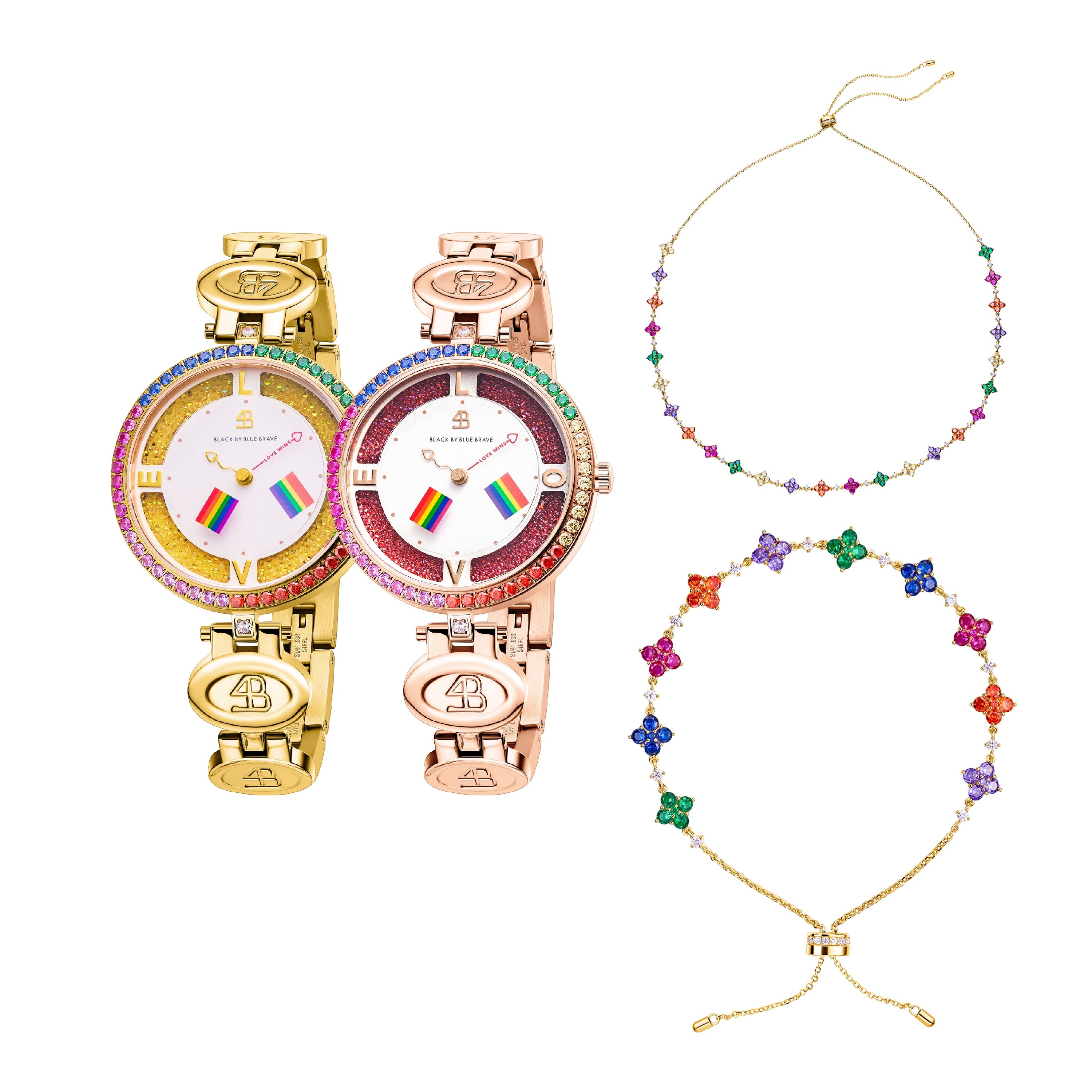 Love Wins 2024 Couple Watch and Jewellries (Clover Bracelet & Clover Necklace)