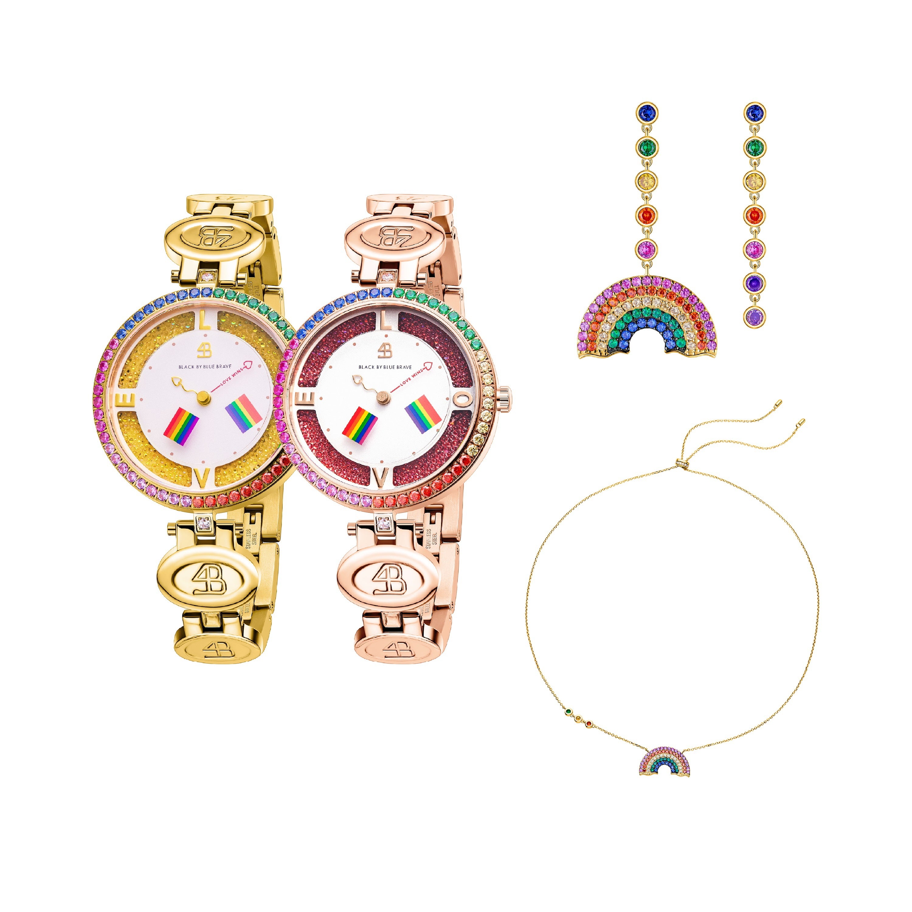 Love Wins 2024 Couple Watch and Jewelleries (Rainbow Pendant & Rainbow Earrings)