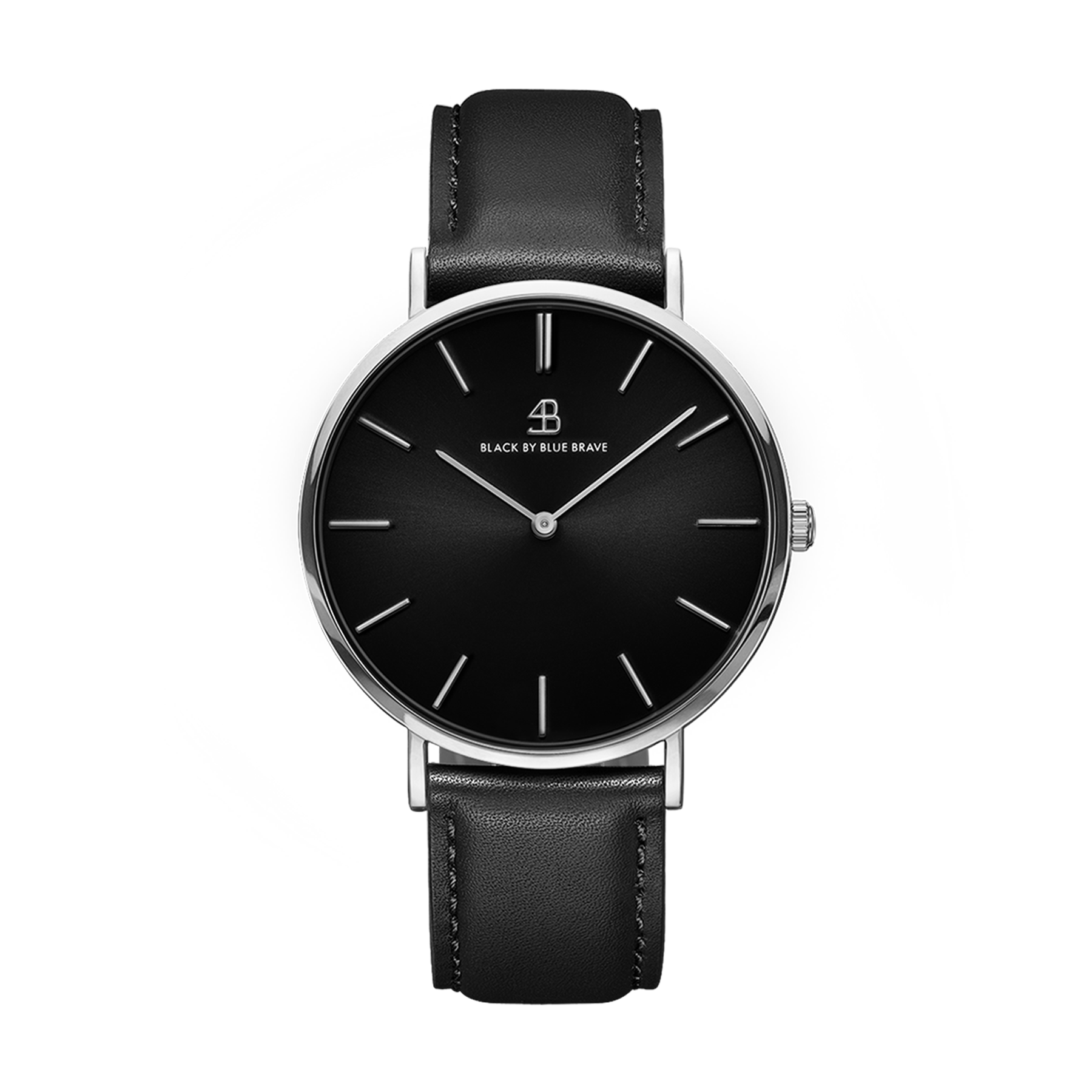Classic 40mm Black Dial Silver Case Black Leather Strap Watch