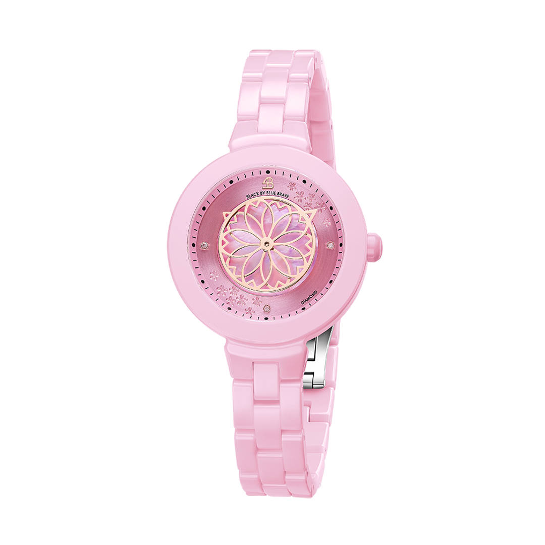 Cherry Blossom 34mm Pink Mother Of Pearl Dial Sakura Petal Hand Ceramic Watch - BLACK BY BLUE BRAVE