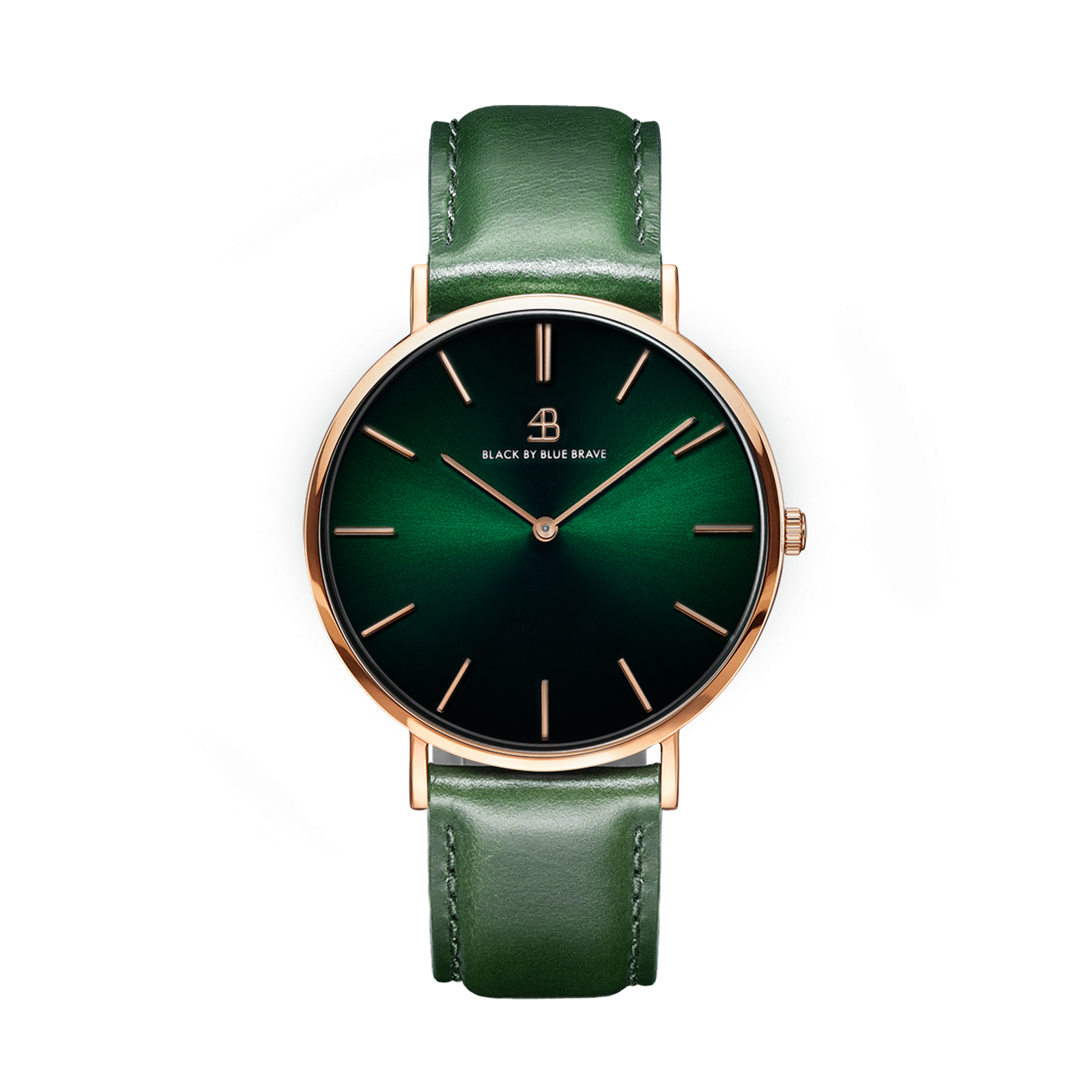 Classic 40mm Green Dial Rose Gold Case Green Leather Strap Watch