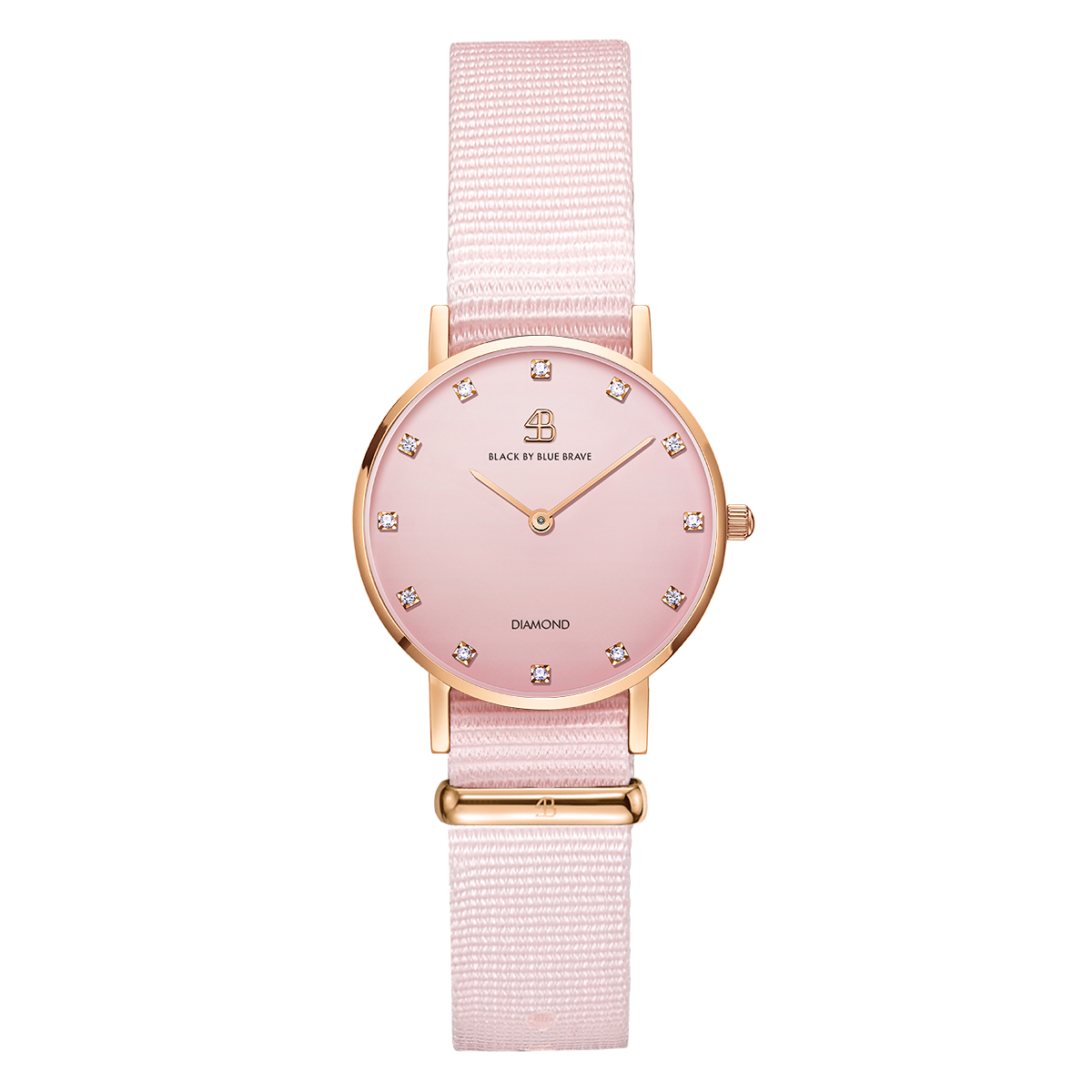 Diamond in the Hand 26mm Pink Dial Genuine Diamond Markers Nylon Strap Watch