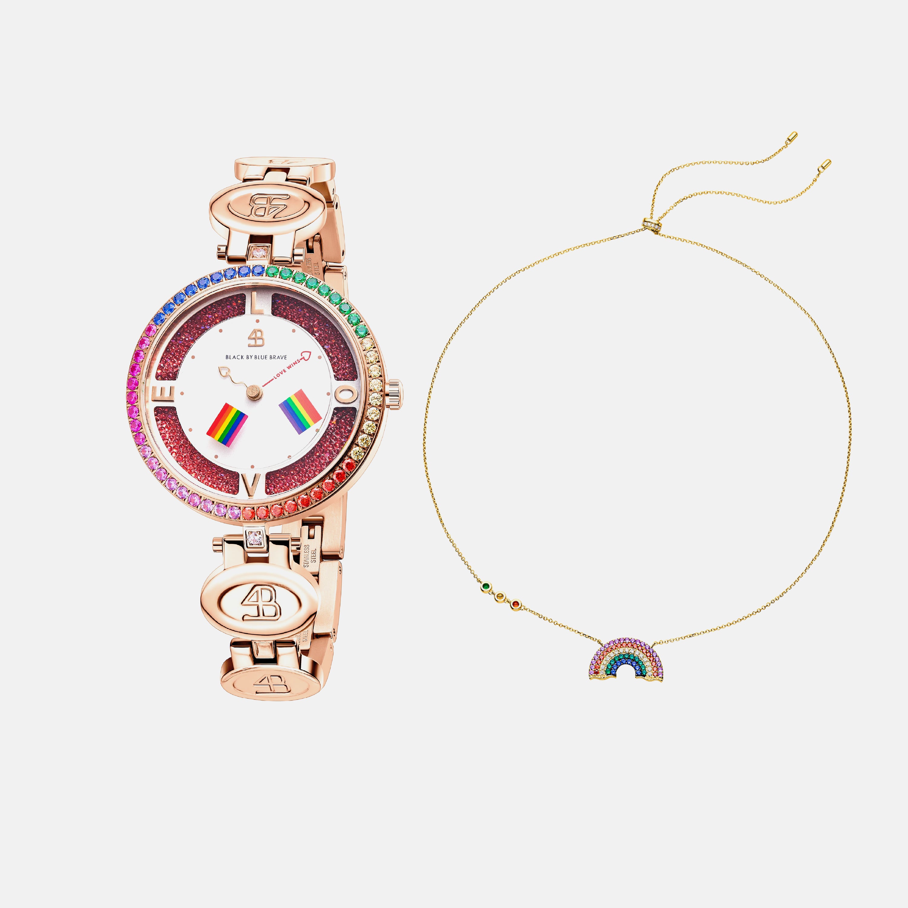 ROSEGOLD LOVE WINS 2024 WATCH WITH RAINBOW PENDANT