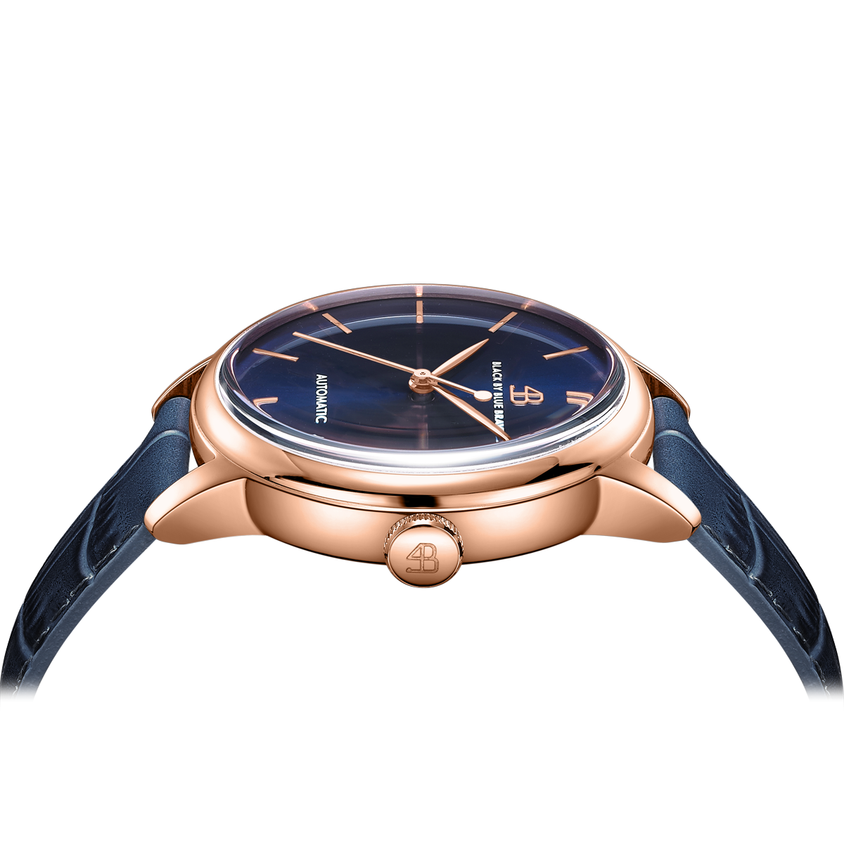 Classic 1986 42mm Blue Dial Rosegold Case Blue Leather Strap Watch