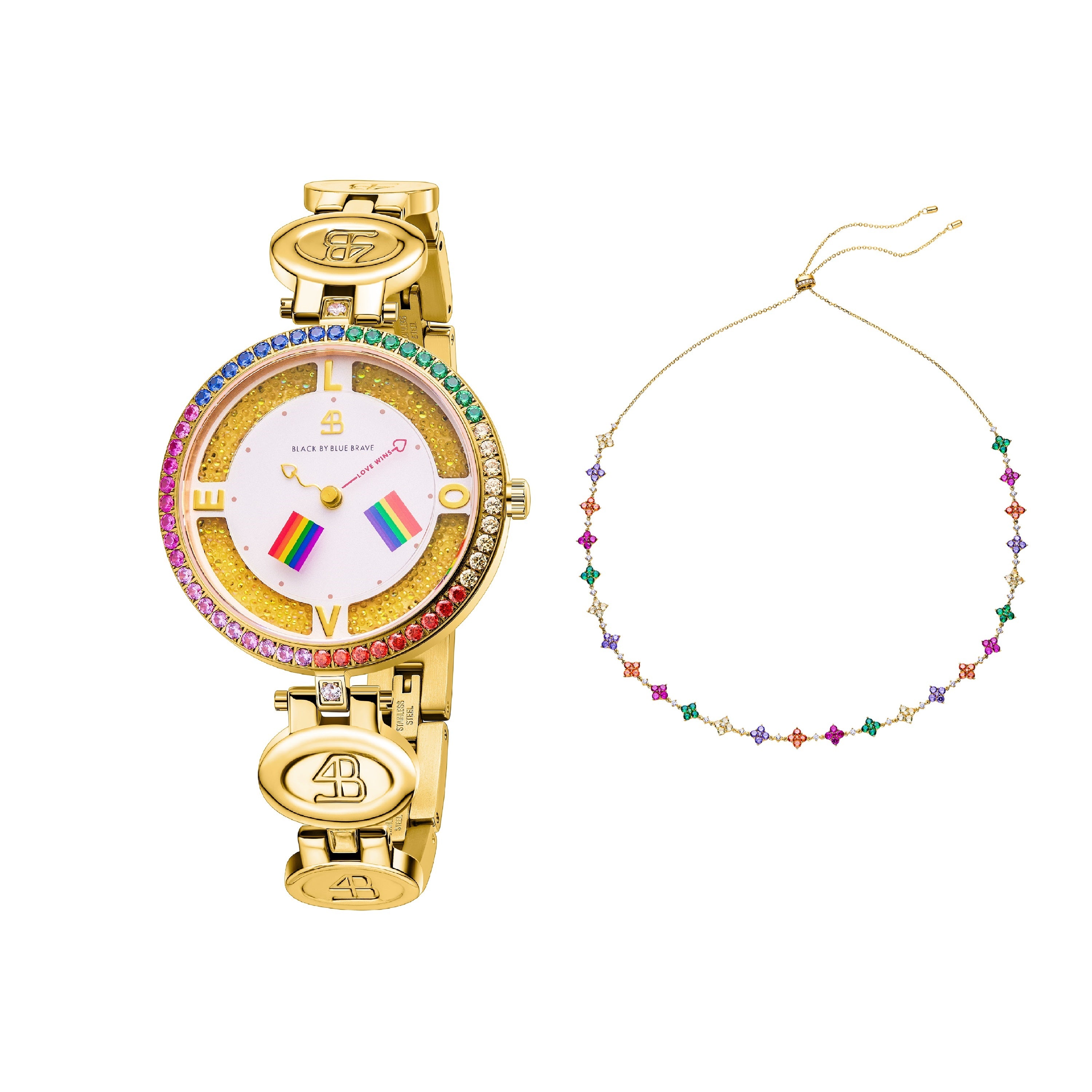 Gold Love Wins 2024 Watch with Clover Necklace