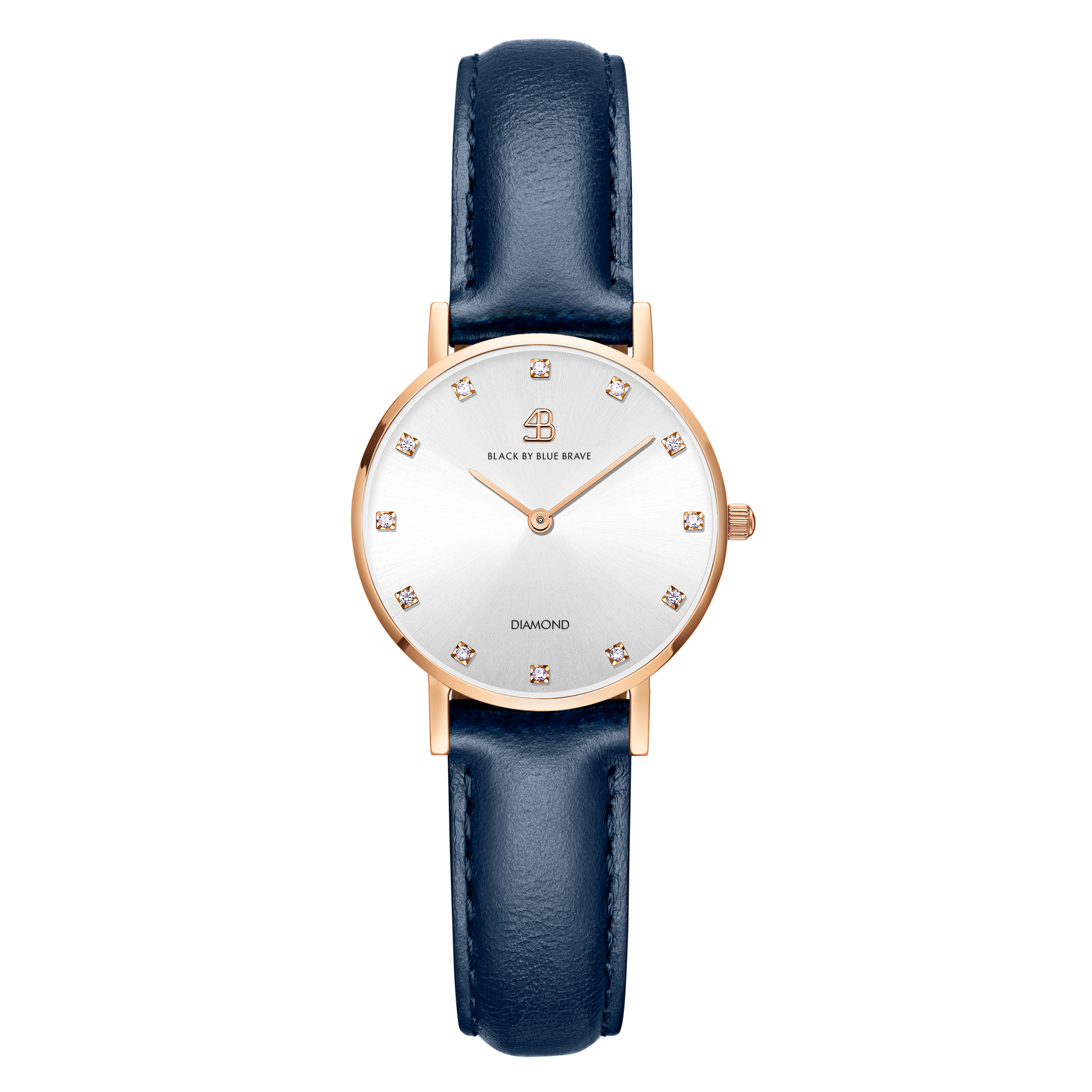 Diamond In The Hand 26mm White Dial Rosegold Case Genuine Diamond Markers Royal Blue Leather Strap Watch