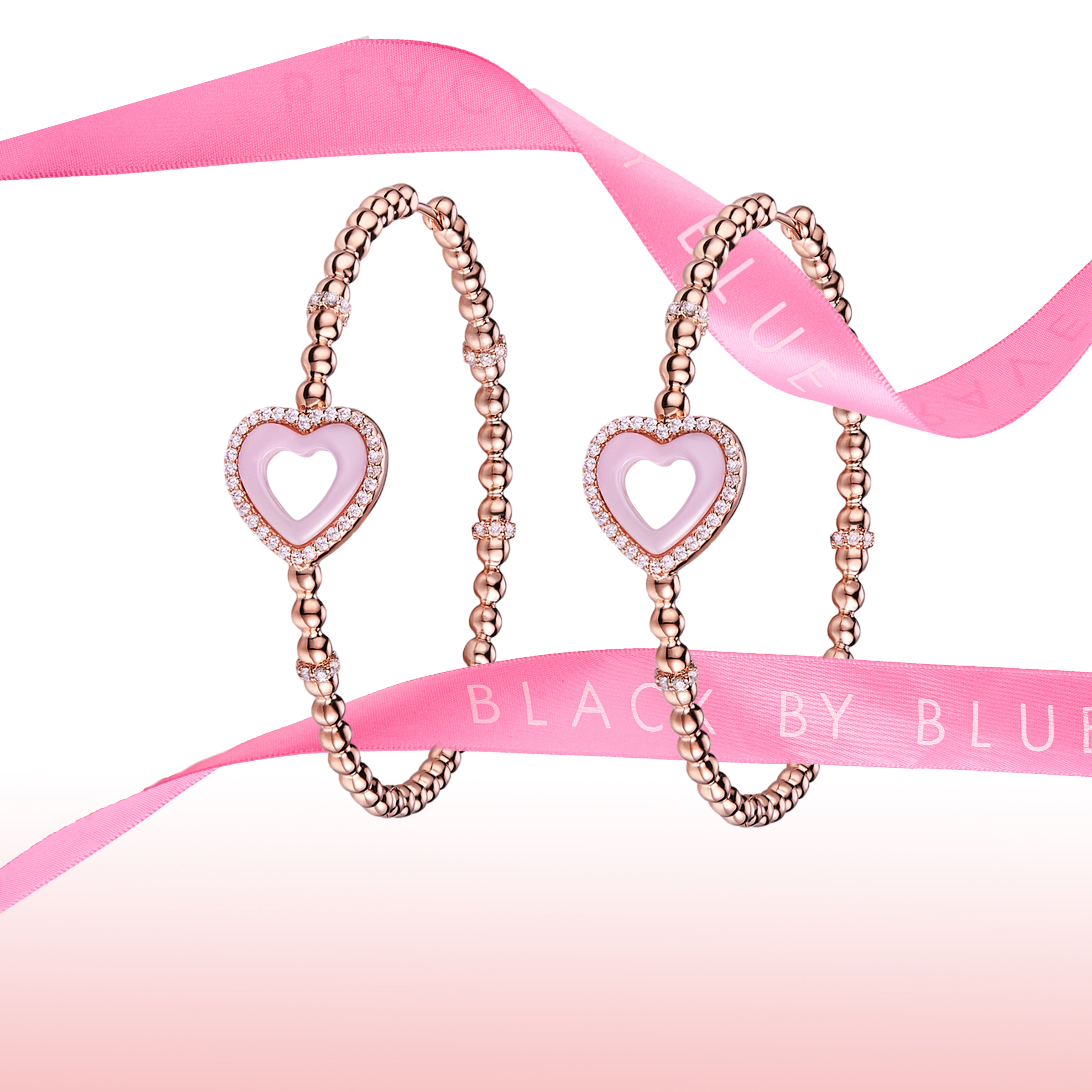 Love Heart Earrings Brass 18K Rose gold Plating & Pink/White Heart Ceramice