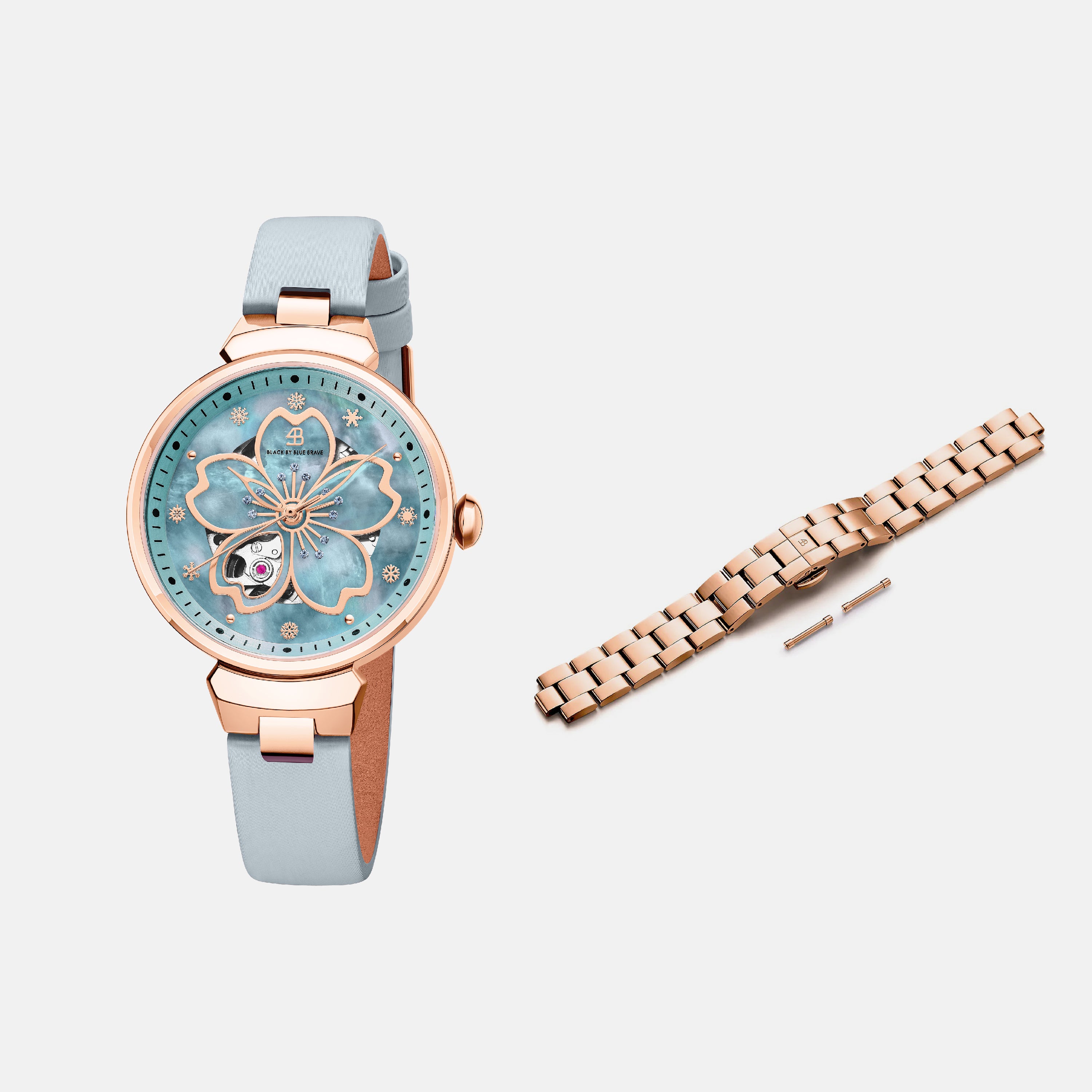 BLUE CHERRY BLOSSOM 36MM AUTOMATIC WATCH & CHERRY BLOSSOM BRACELET