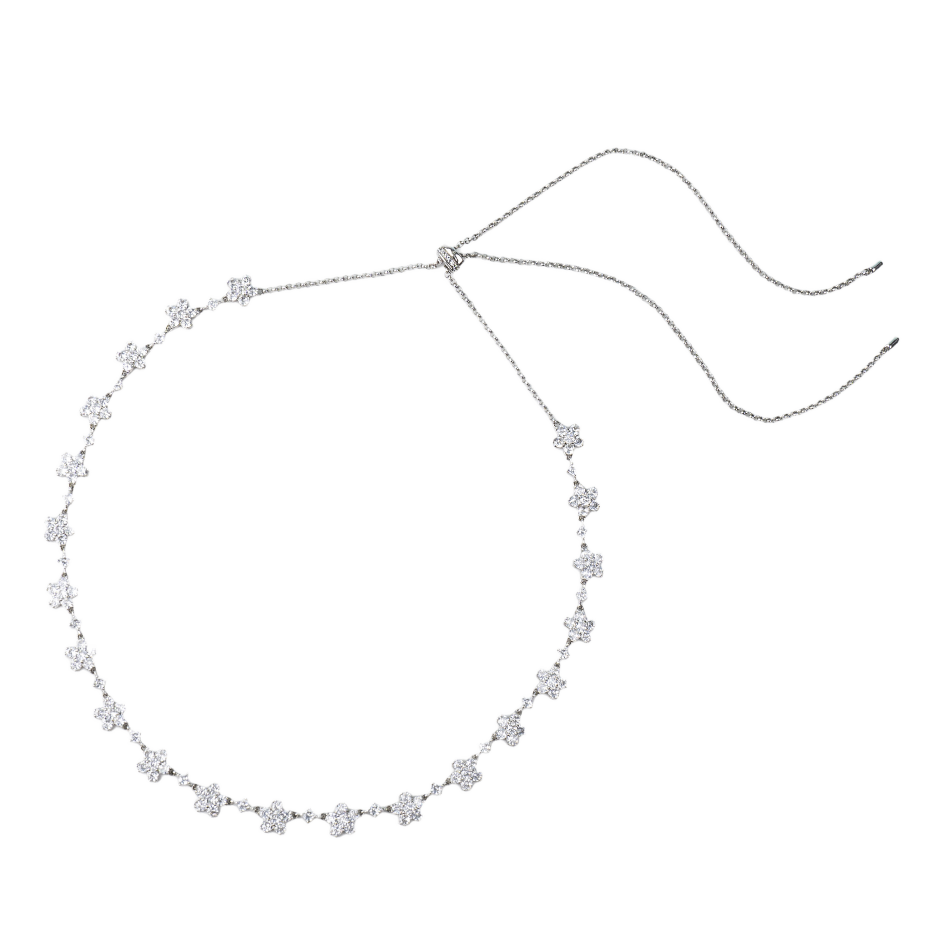 Cherry Blossom Cascade 19-Flower Sakura Zirconia Silver Necklace (Platinum Plated)