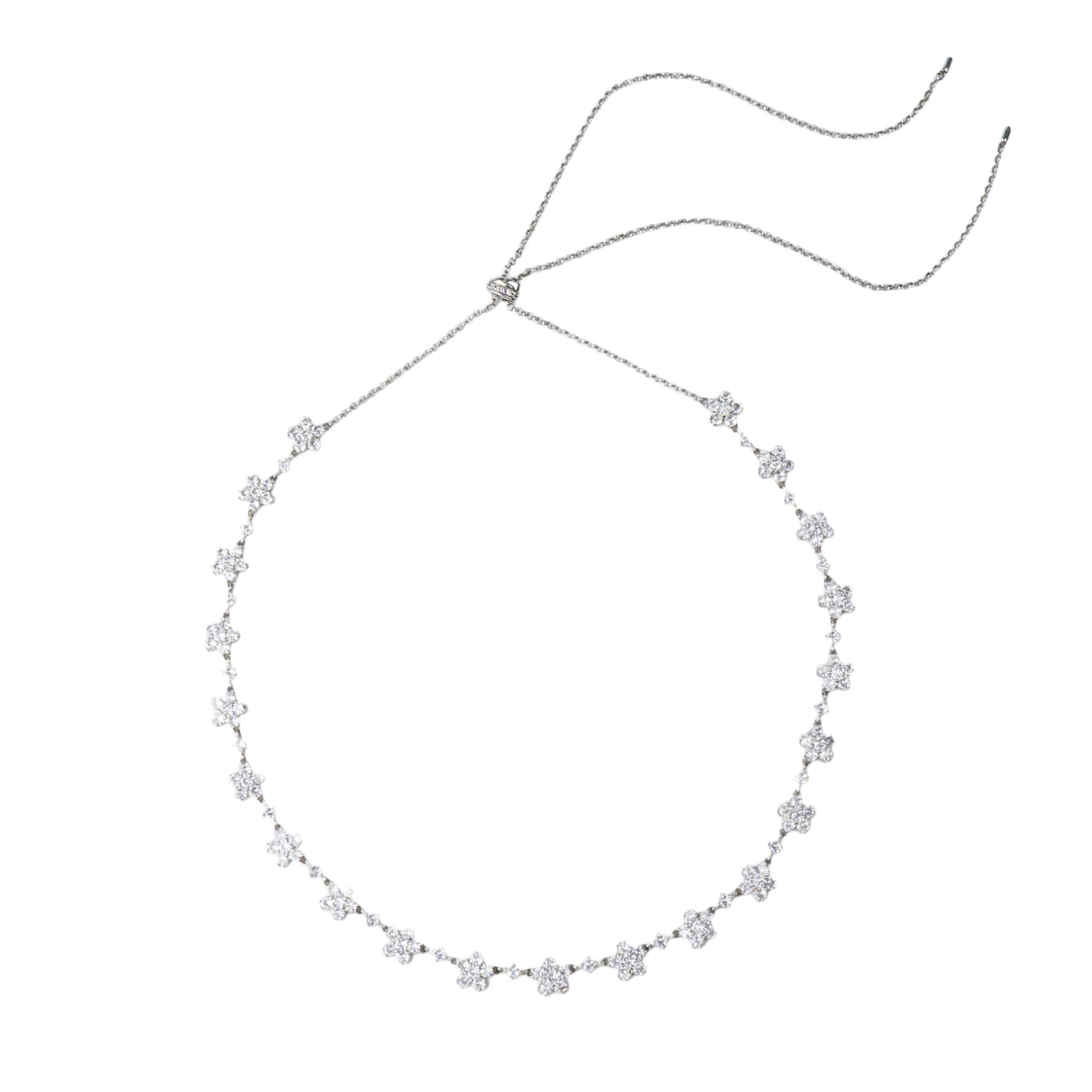 Cherry Blossom Cascade 19-Flower Sakura Zirconia Silver Necklace (Platinum Plated)