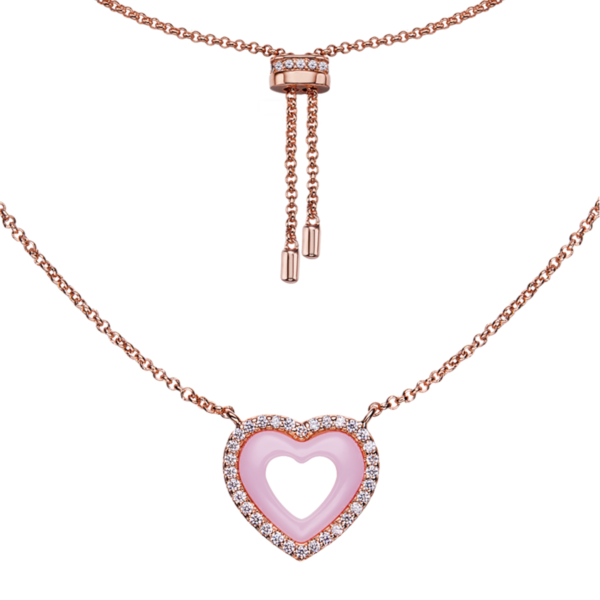 Love Heart Pink Ceramic Necklace 18K Rose Gold Plated